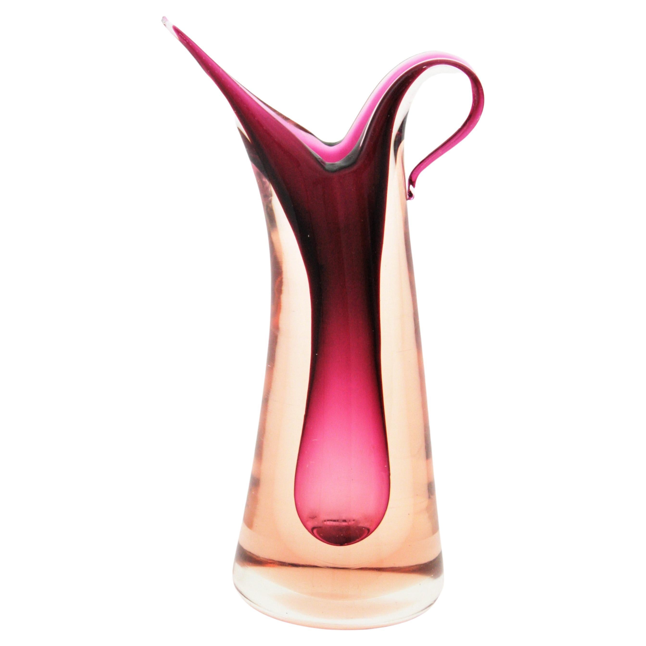 Flavio Poli Seguso Murano Rosa Fuchsia Lila Sommerso Kunst Glas Vase im Angebot