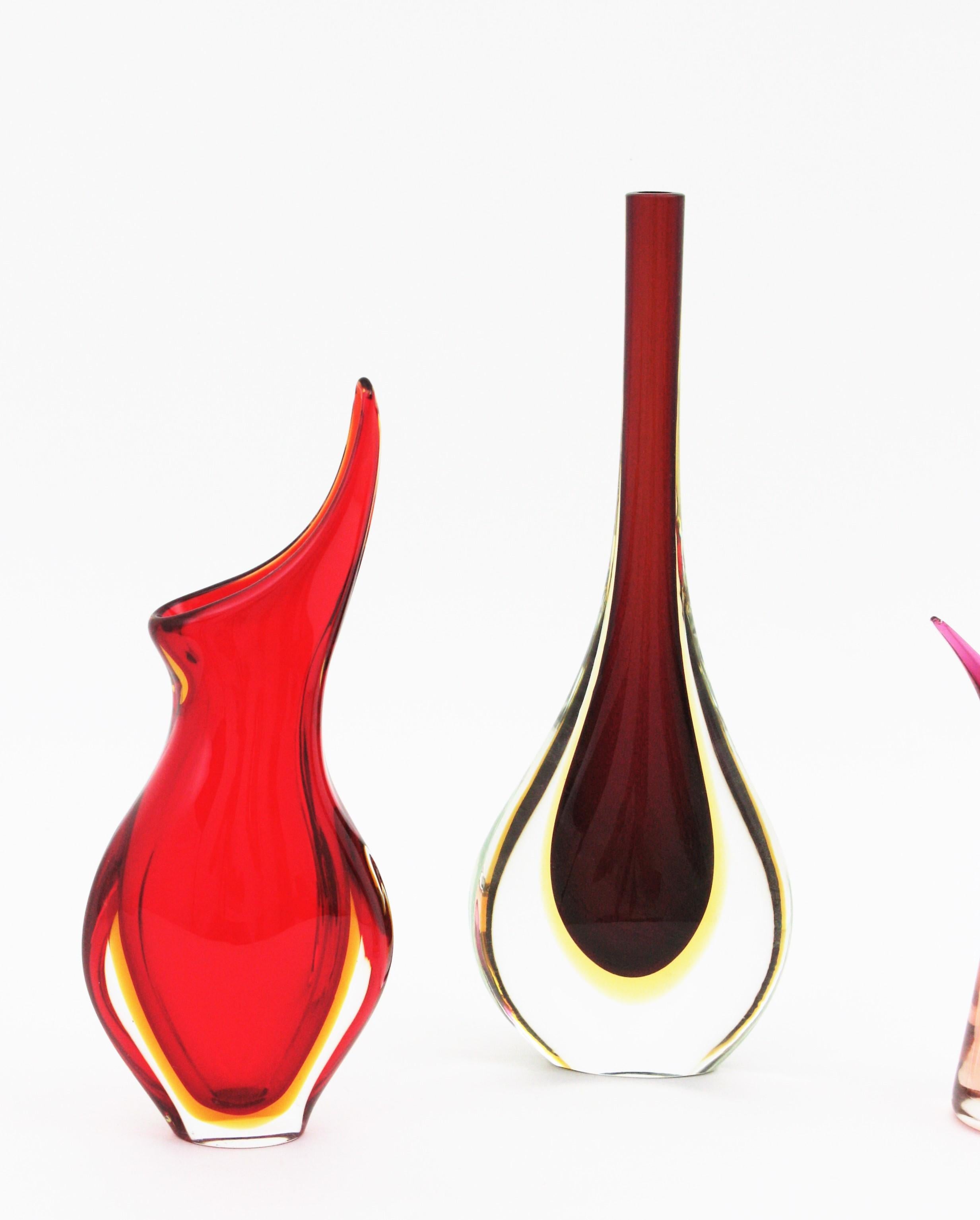 20th Century Flavio Poli Seguso Murano Red Yellow Sommerso Art Glass Vase For Sale