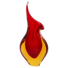 Flavio Poli Seguso Murano-Sommerso-Kunstglasvase aus rot-gelbem Muranoglas