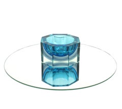 Flavio Poli Seguso Murano Sommerso Blue Clear Faceted Art Glass Bowl, 1950