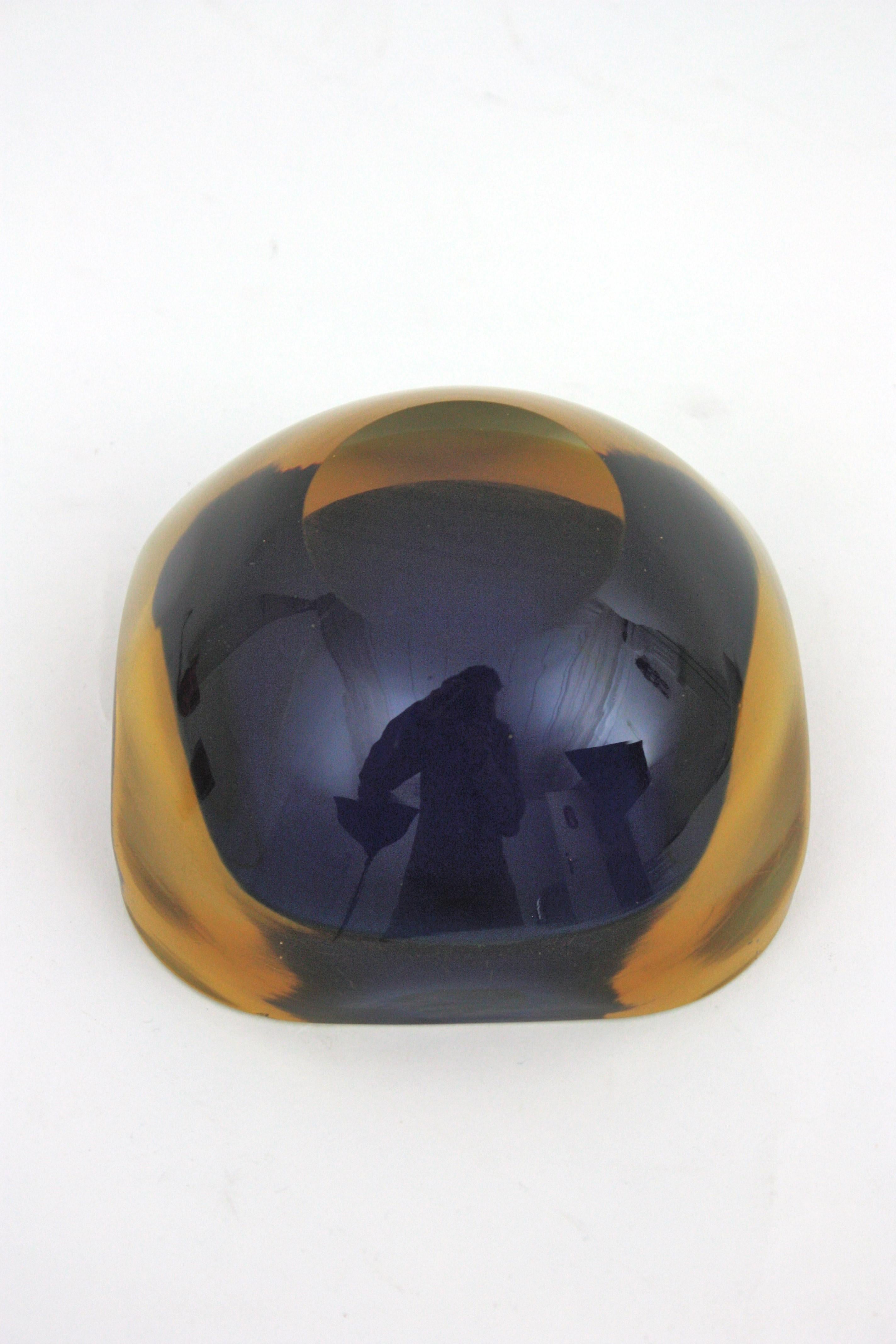 Flavio Poli Seguso Murano Sommerso Blue Yellow Art Glass Geode Bowl For Sale 8