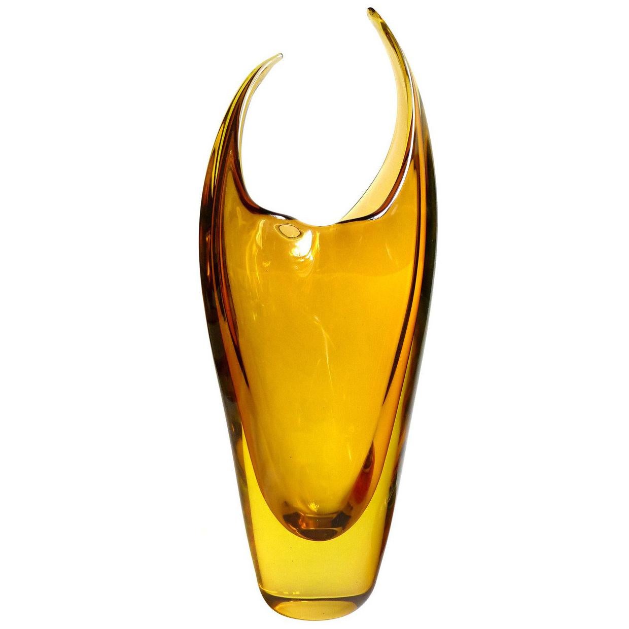 Flavio Poli Seguso Murano Sommerso, Golden Yellow and Orange Italian Glass Vase