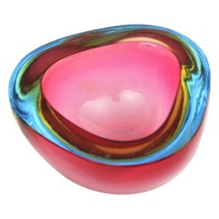 Flavio Poli Seguso Murano Sommerso Pink Art Glass Geode Bowl