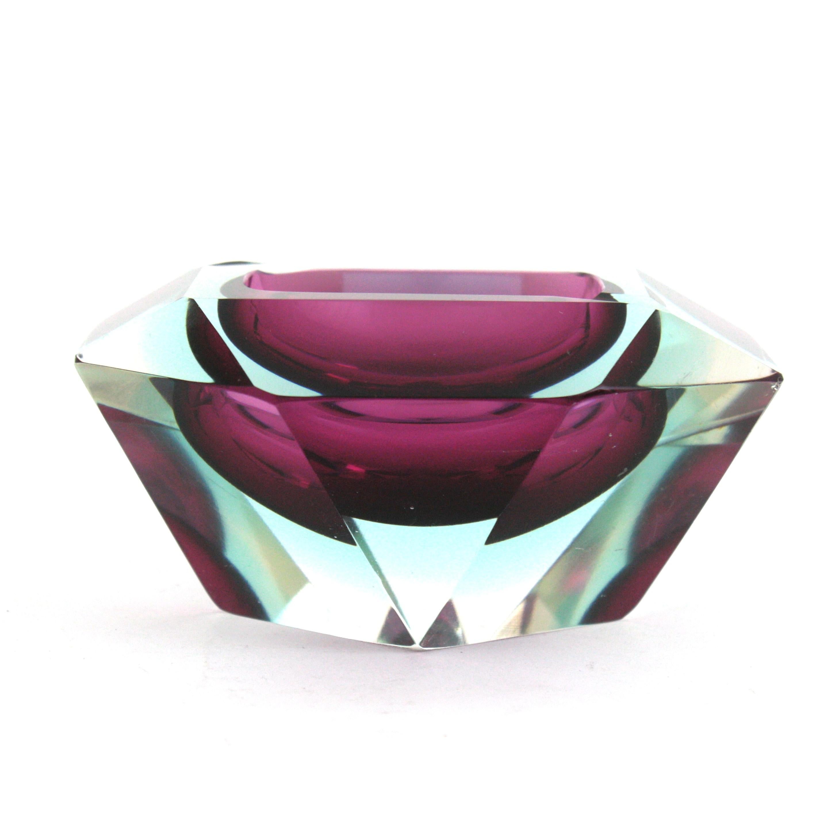 Flavio Poli Seguso Murano Sommerso Purple Blue Multi Faceted Bowl  For Sale 3