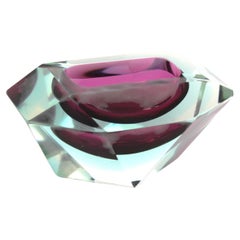 Flavio Poli Seguso Murano Sommerso Purple Blue Multi Faceted Bowl