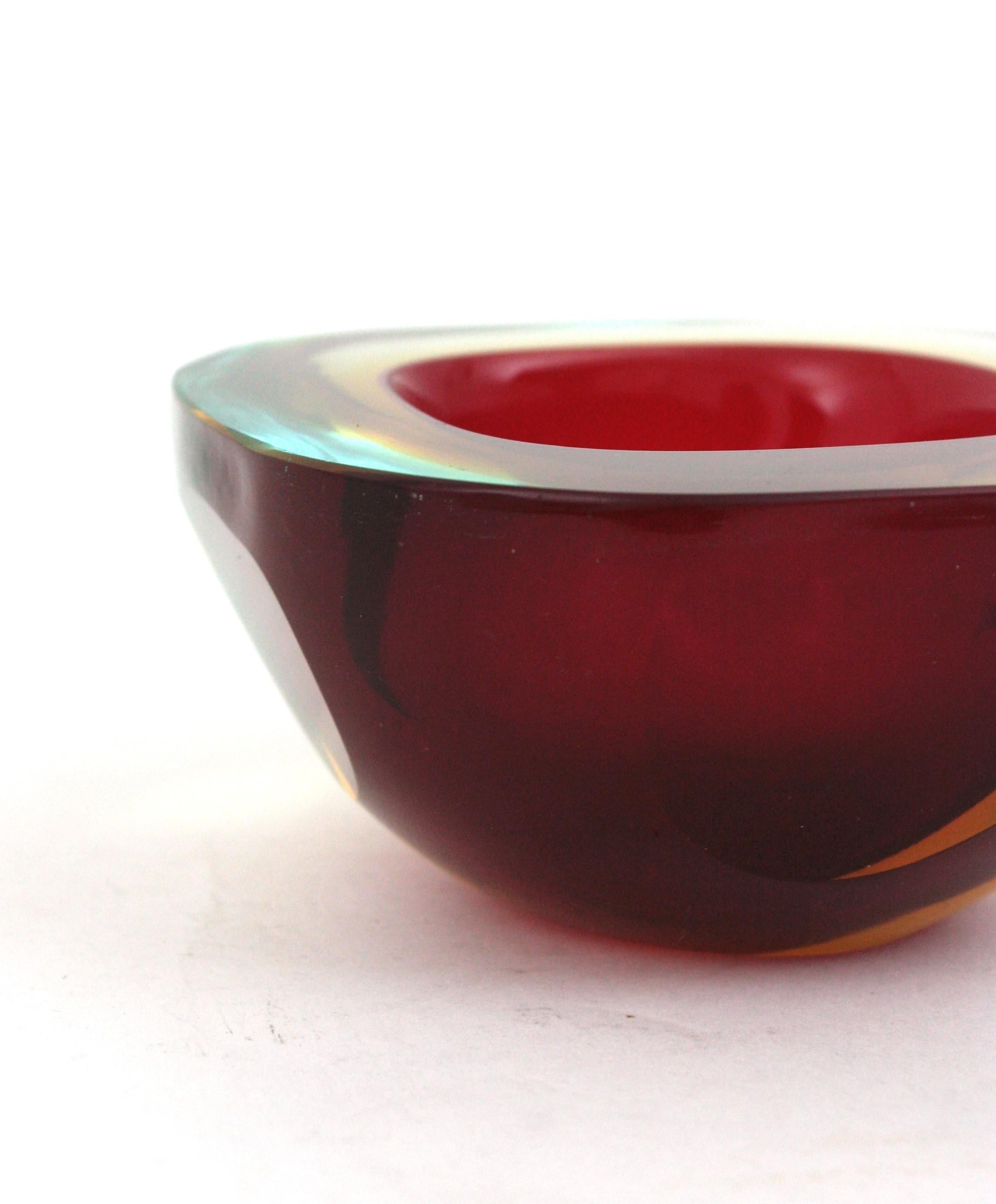 Flavio Poli Seguso Murano Sommerso Red Art Glass Geode Bowl 3