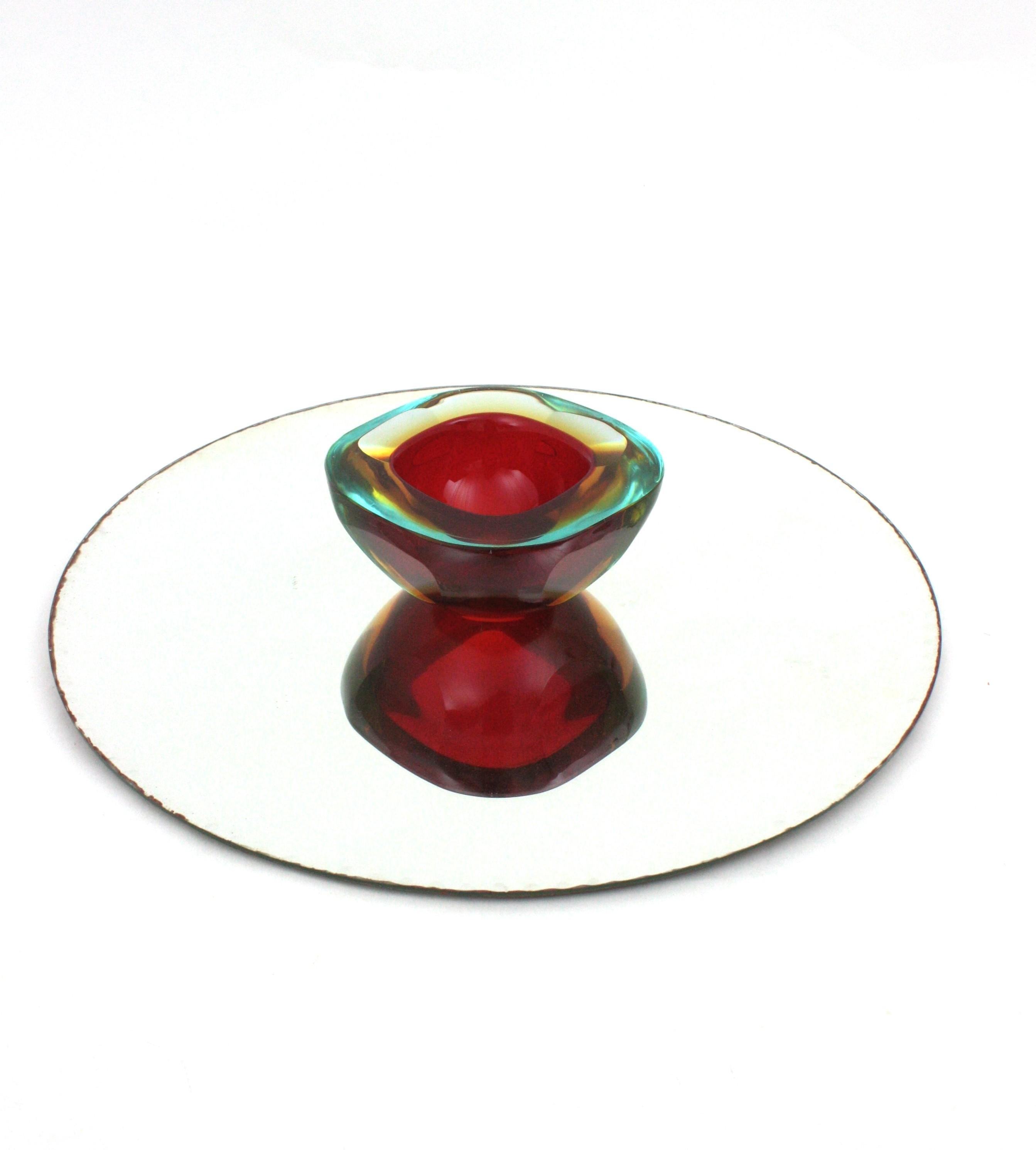 Flavio Poli Seguso Murano Sommerso Red Art Glass Geode Bowl 5
