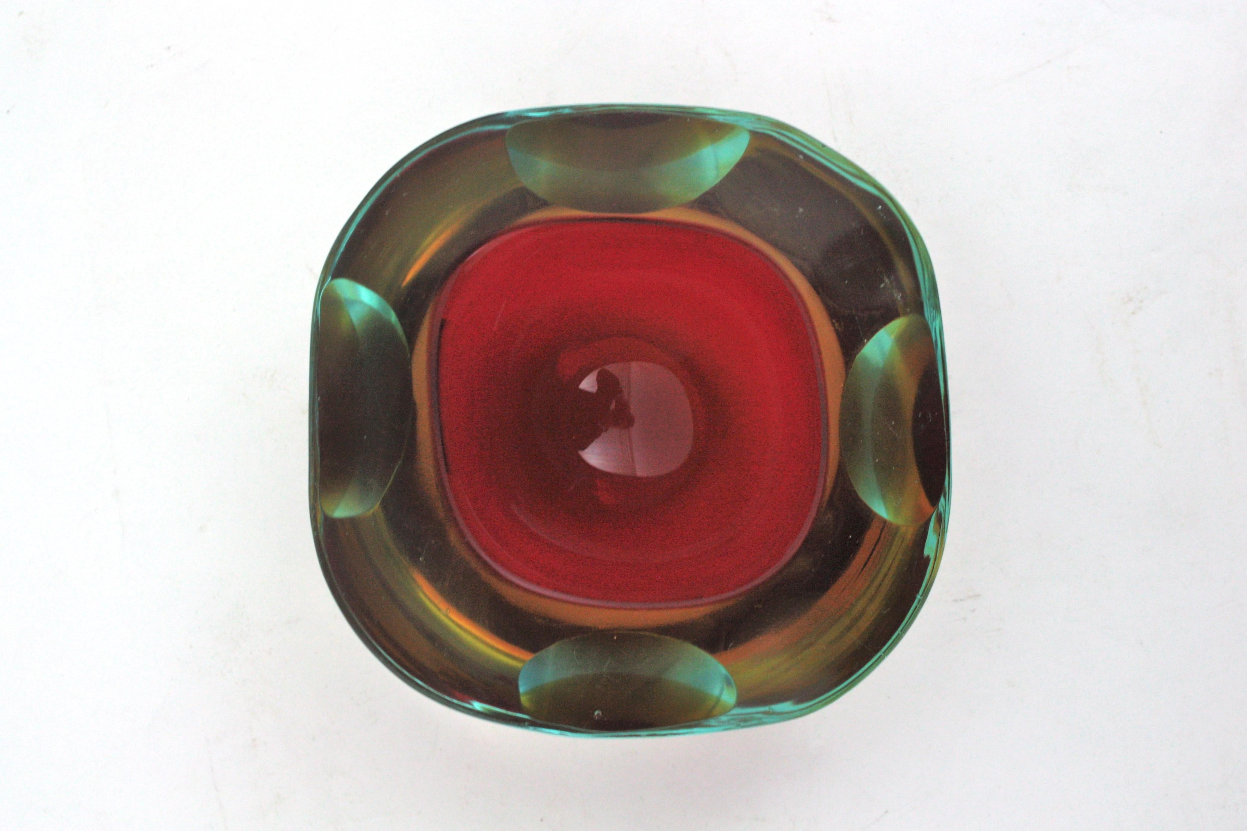 Flavio Poli Seguso Murano Sommerso Red Art Glass Geode Bowl 6