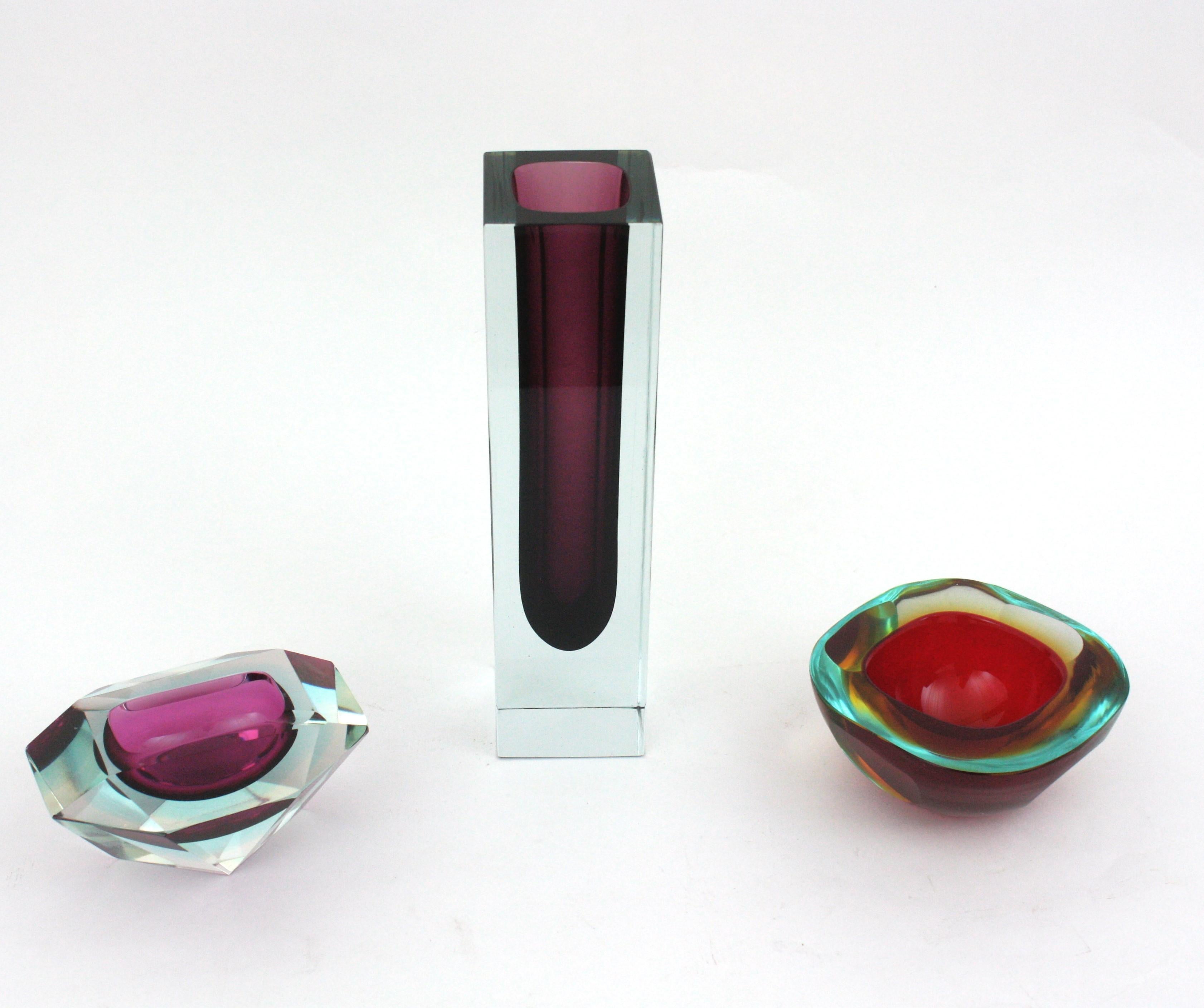 Flavio Poli Seguso Murano Sommerso Red Art Glass Geode Bowl 7