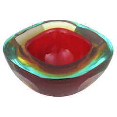 Flavio Poli Seguso Murano Sommerso Red Art Glass Geode Bowl