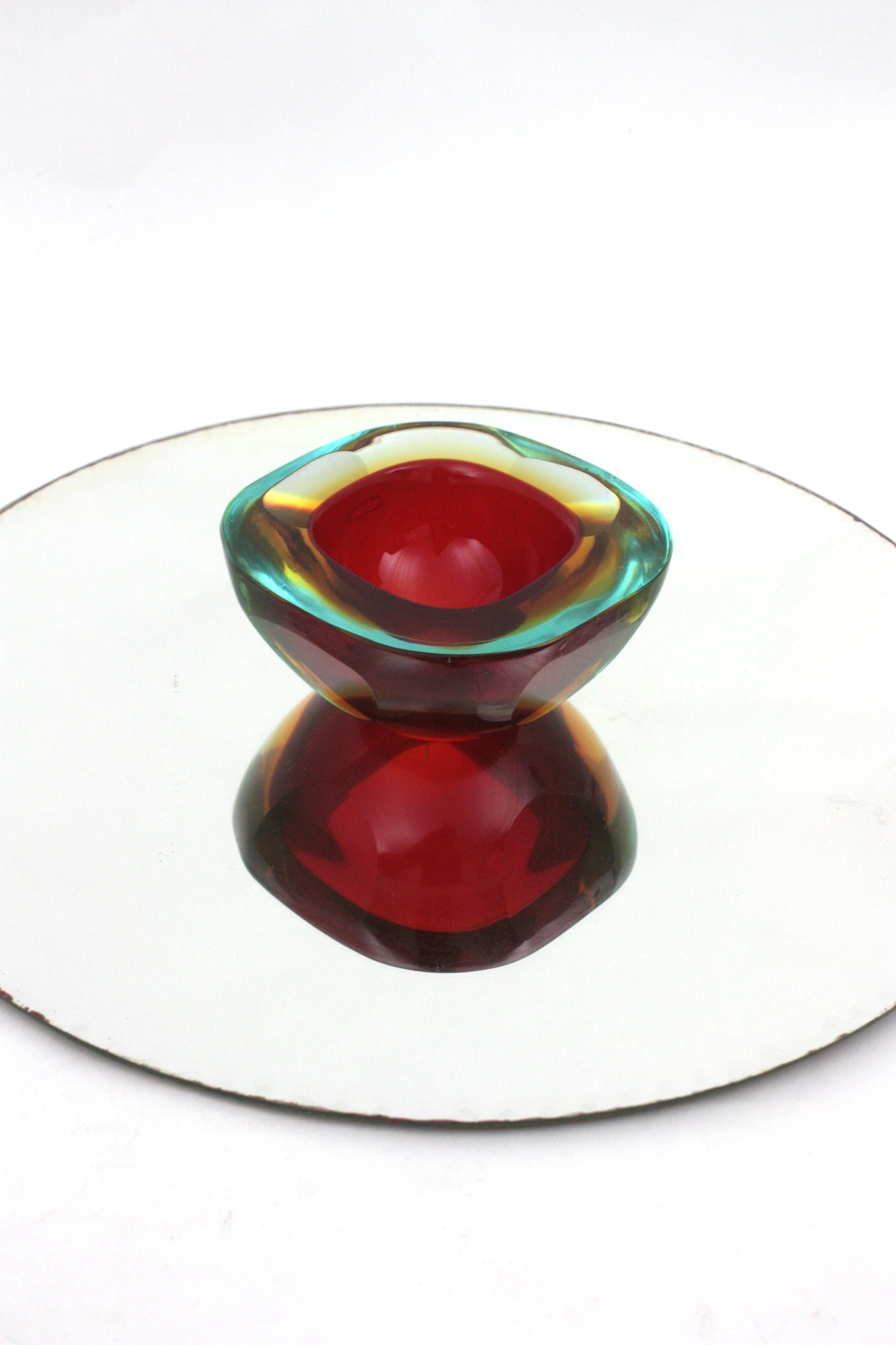 Mid-Century Modern Flavio Poli Seguso Murano Sommerso Red Art Glass Geode Bowl