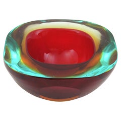 Flavio Poli Seguso Murano Sommerso Red Art Glass Geode Bowl