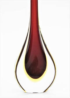 Flavio Poli Seguso Murano Sommerso Red, Yellow & Clear Glass Teardrop Tall Vase