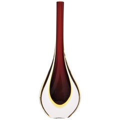 Retro Flavio Poli Seguso Murano Sommerso Red, Yellow & Clear Glass Teardrop Tall Vase