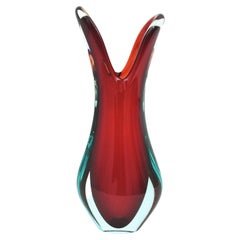 Flavio Poli Seguso Red Blue Sommerso Murano Art Glass Vase