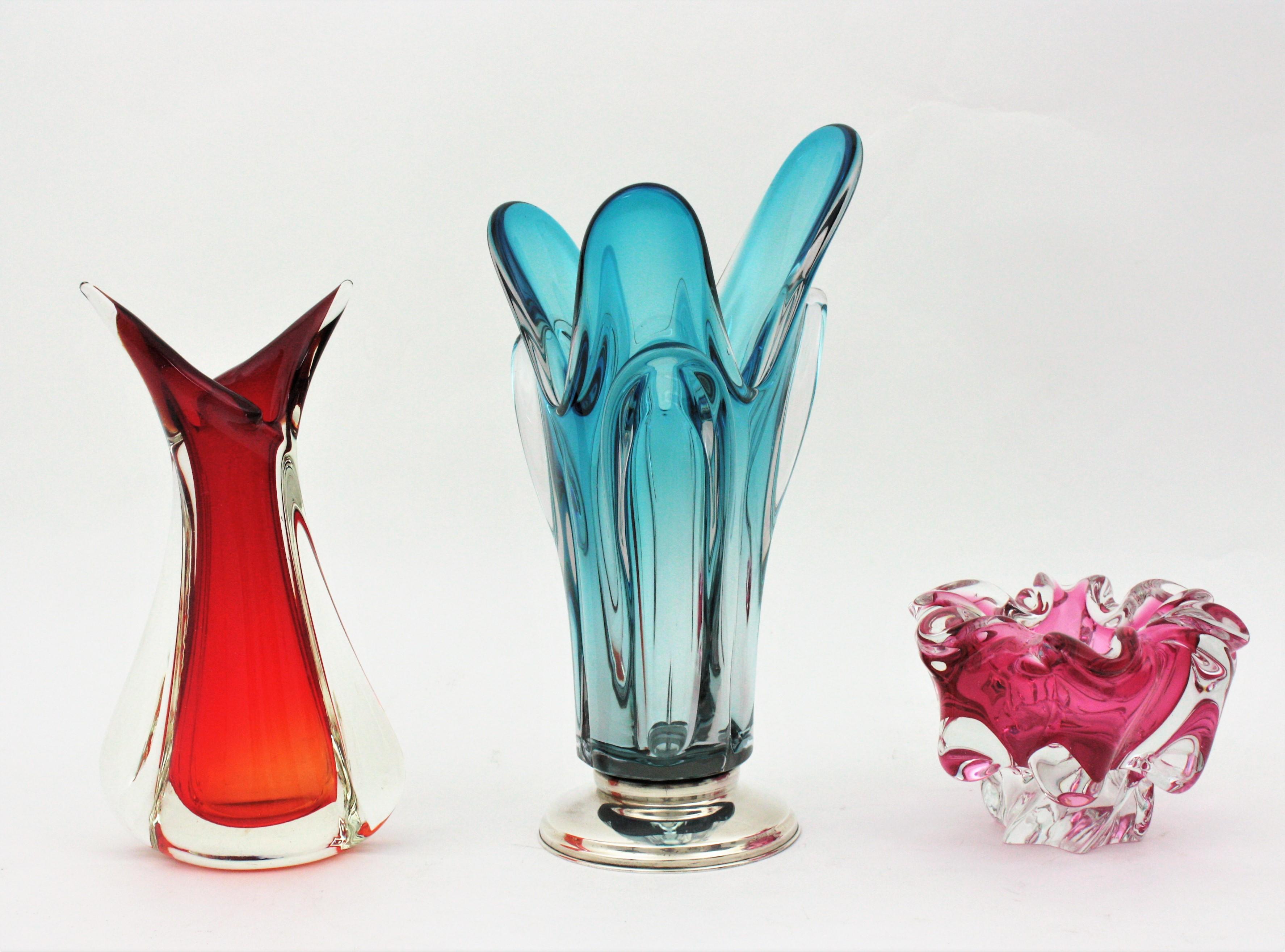 Flavio Poli Seguso Red Orange Sommerso Murano Art Glass Vase For Sale 3