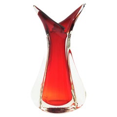 Flavio Poli Seguso Red Orange Sommerso Murano Art Glass Vase