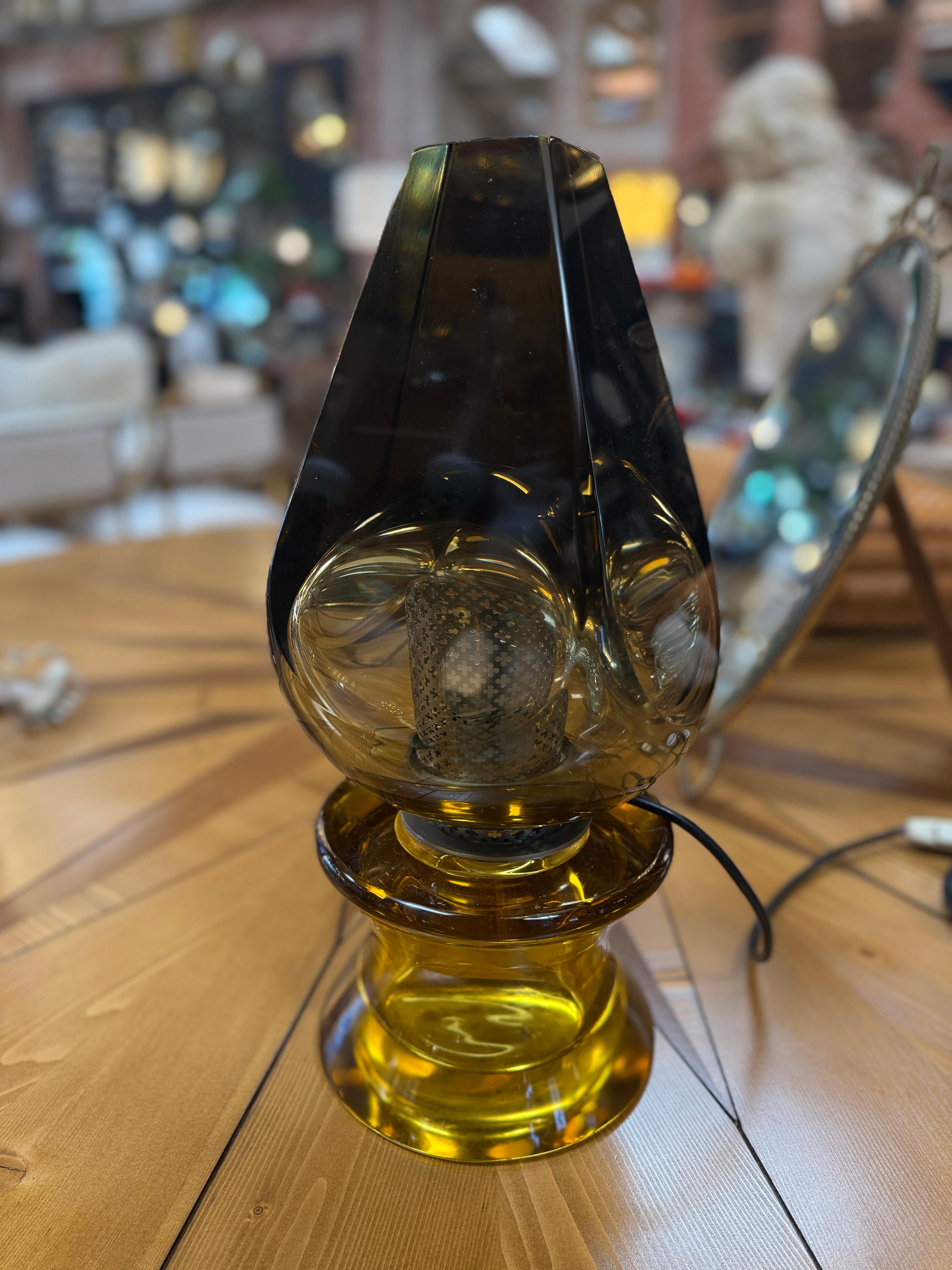 Modern Flavio Poli Seguso, Sculptural Green Murano Glass Table Lamp For Sale