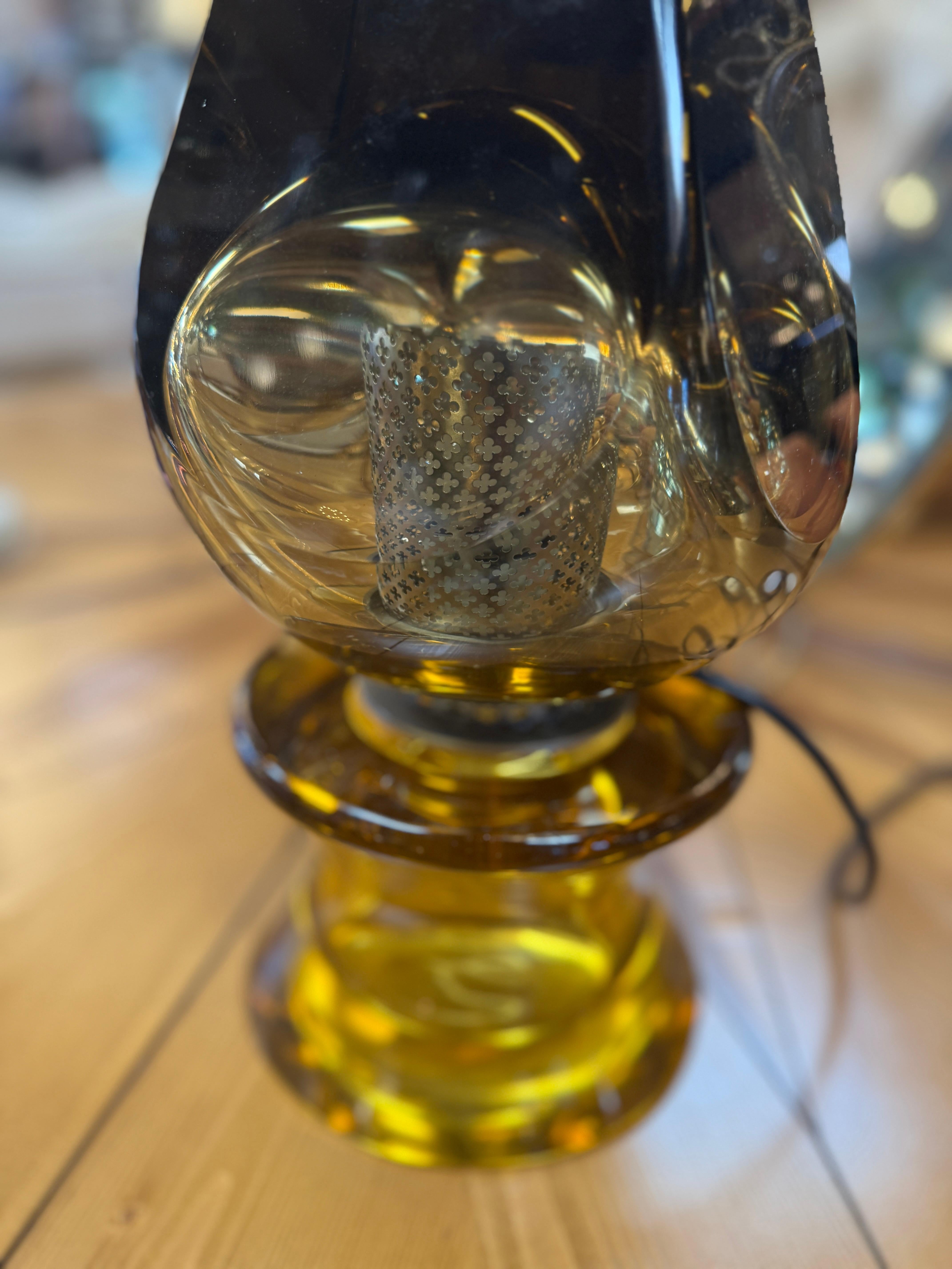 Flavio Poli Seguso, Sculptural Green Murano Glass Table Lamp In Good Condition For Sale In Los Angeles, CA