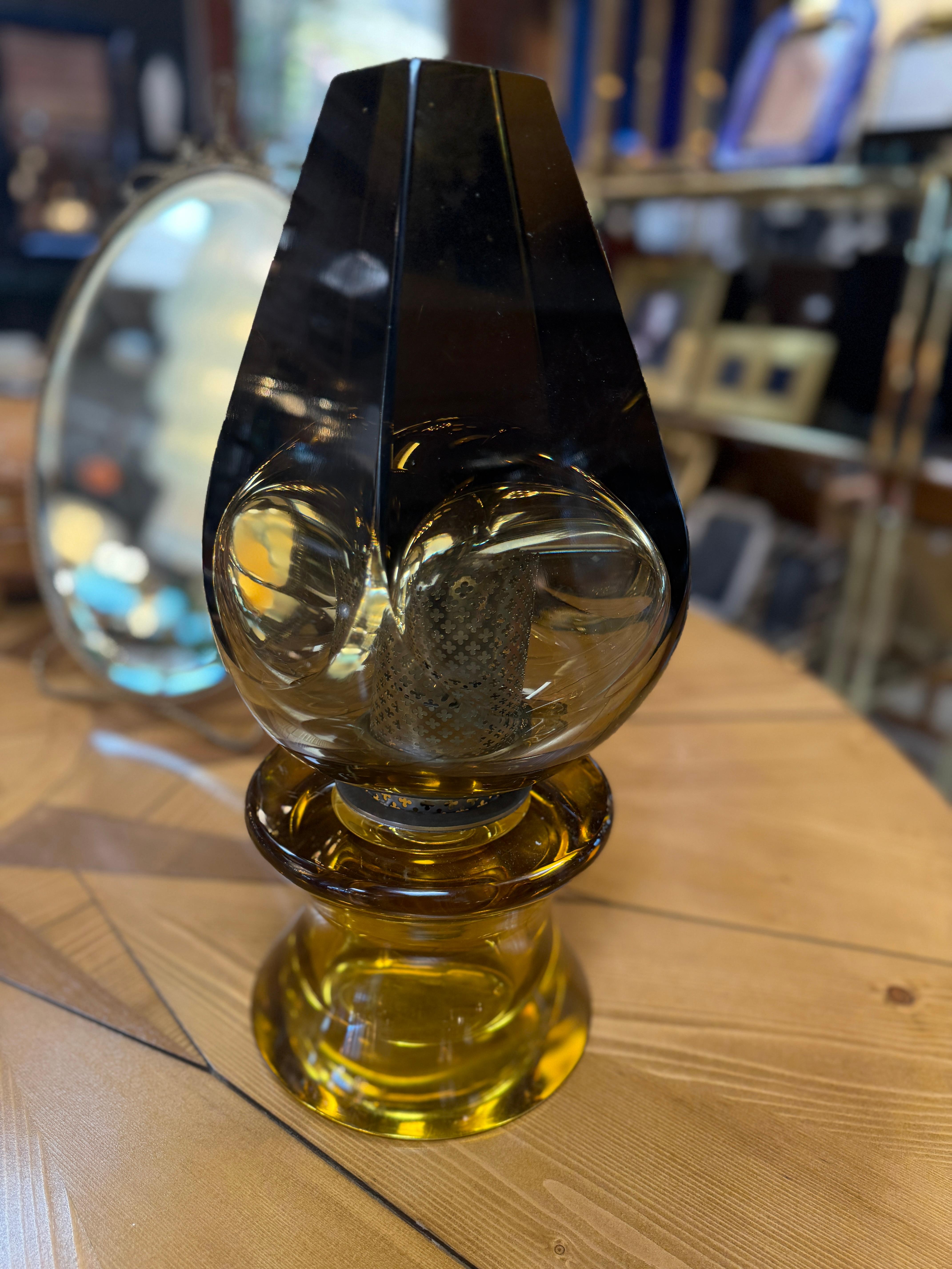Late 20th Century Flavio Poli Seguso, Sculptural Green Murano Glass Table Lamp For Sale