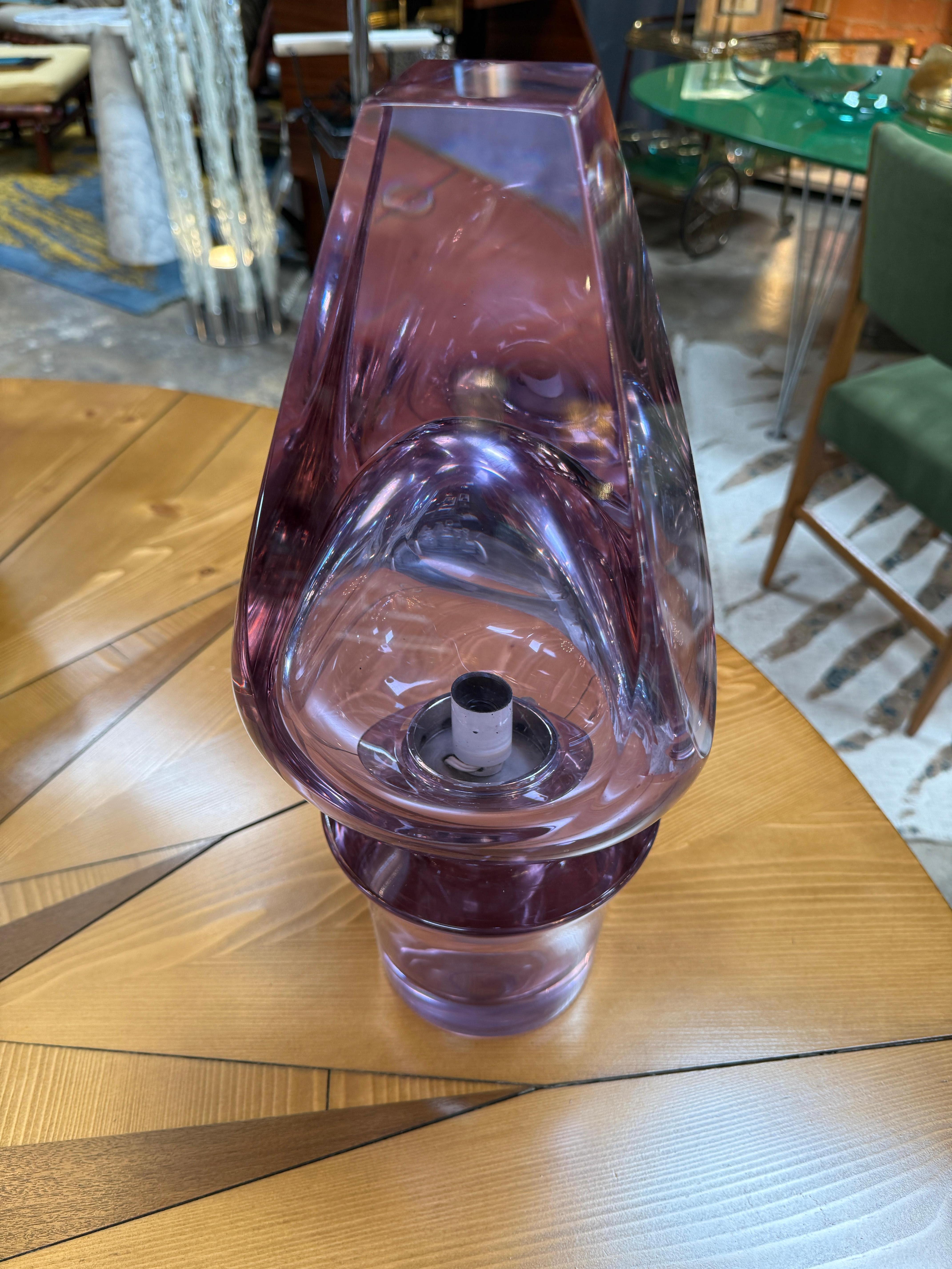 Modern Flavio Poli Seguso, Sculptural Purple Murano Glass Table Lamp For Sale