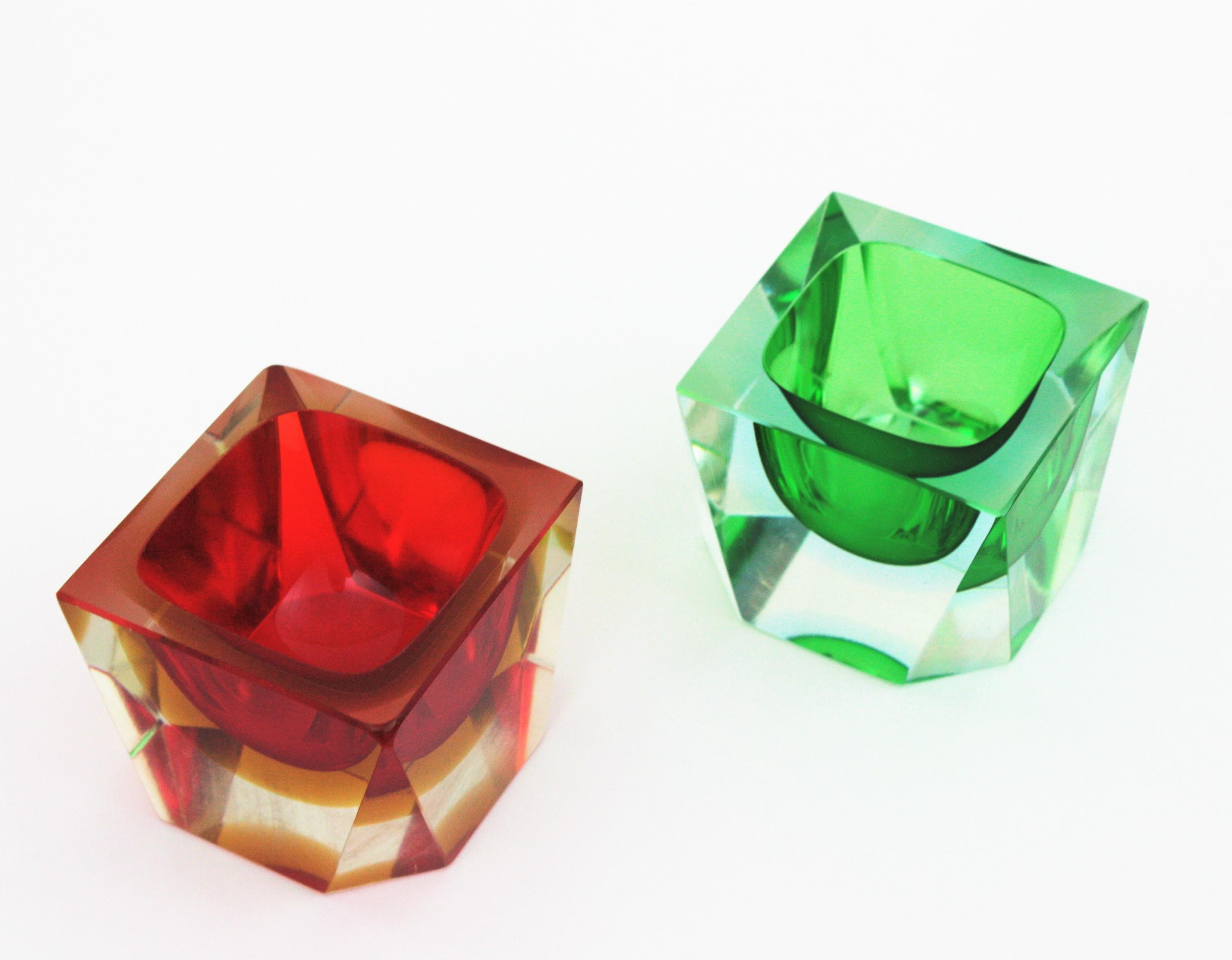Flavio Poli Seguso Sommerso Murano Art Glass Bowls, Set of Two For Sale 9