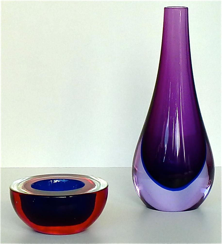 Flavio Poli Seguso Vase und Schale Lila Rosa Blau Murano Kunstglas Italien, 1950er Jahre im Angebot 3