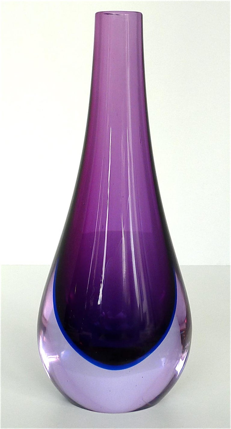 Mid-Century Modern Flavio Poli Seguso Vase and Bowl Purple Pink Blue Murano Art Glass Italy, 1950s For Sale