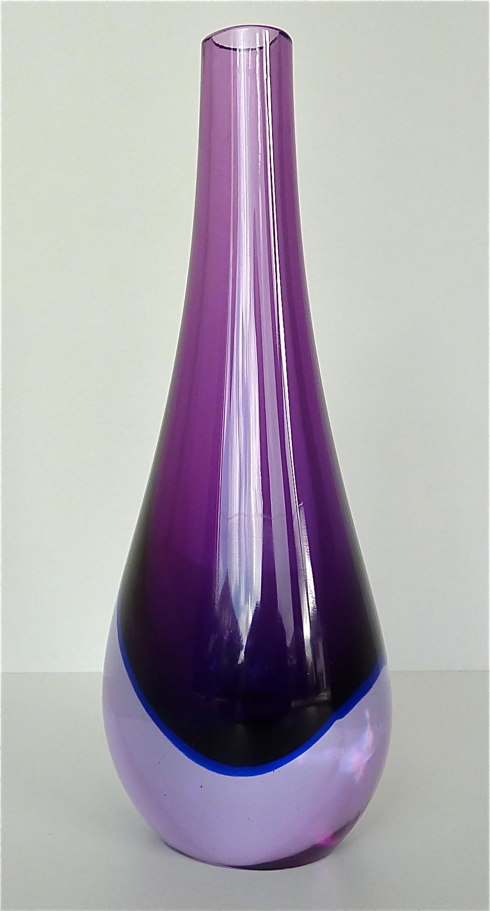 Flavio Poli Seguso Vase und Schale Lila Rosa Blau Murano Kunstglas Italien, 1950er Jahre (Italienisch) im Angebot