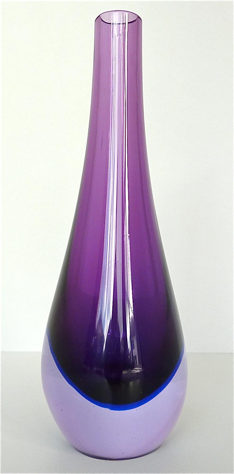 Flavio Poli Seguso Vase und Schale Lila Rosa Blau Murano Kunstglas Italien, 1950er Jahre (Handgefertigt) im Angebot