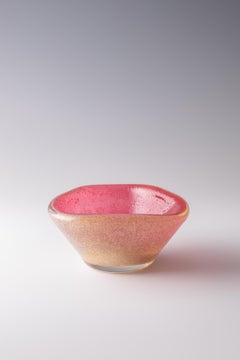 Flavio Poli Triangular Bowl, Ruby Pulegose Glass, Hand-Crafted, 1940