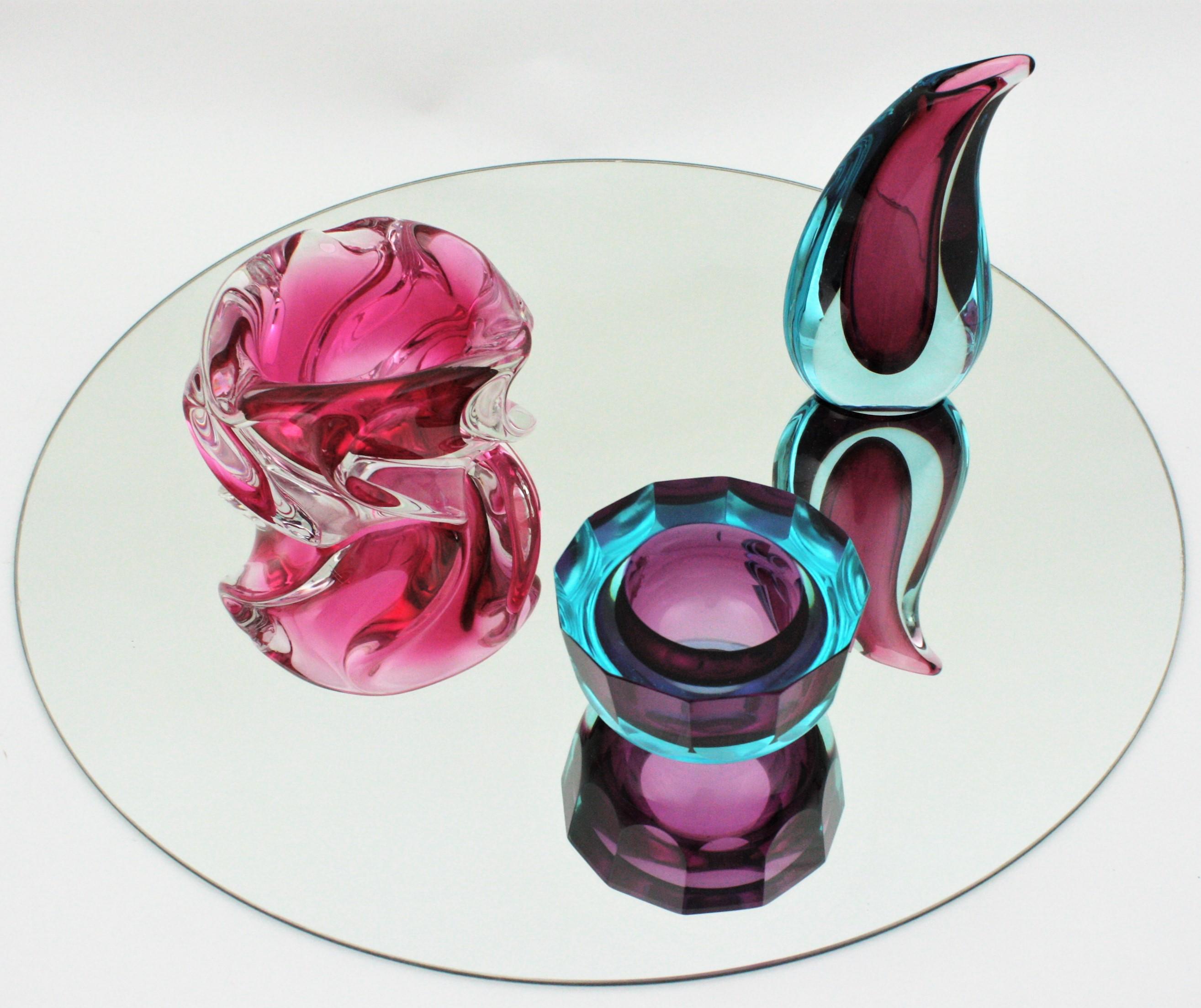 Hand-Crafted Flavio Poli Seguso Vetri d'Arte Murano Art Glass Sommerso Blue Purple Bowl For Sale