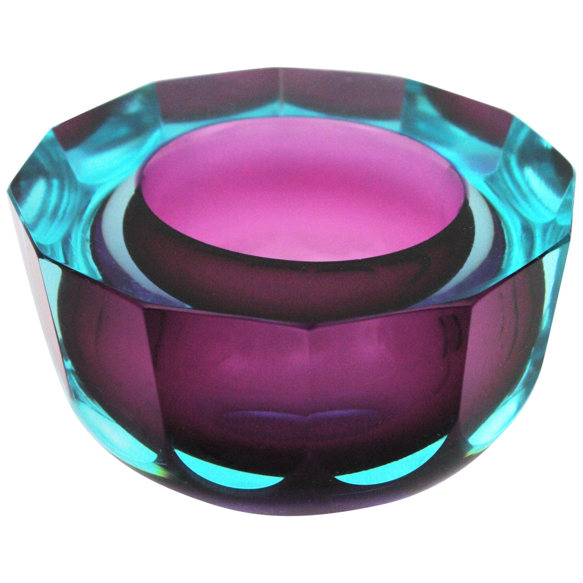 Flavio Poli Seguso Vetri d'Arte Murano Art Glass Sommerso Blue Purple Bowl