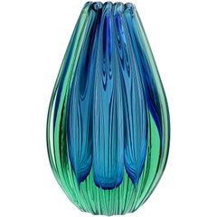 Flavio Poli Seguso Vetri d'Arte Murano Sommerso Blue Italian Art Glass Vase