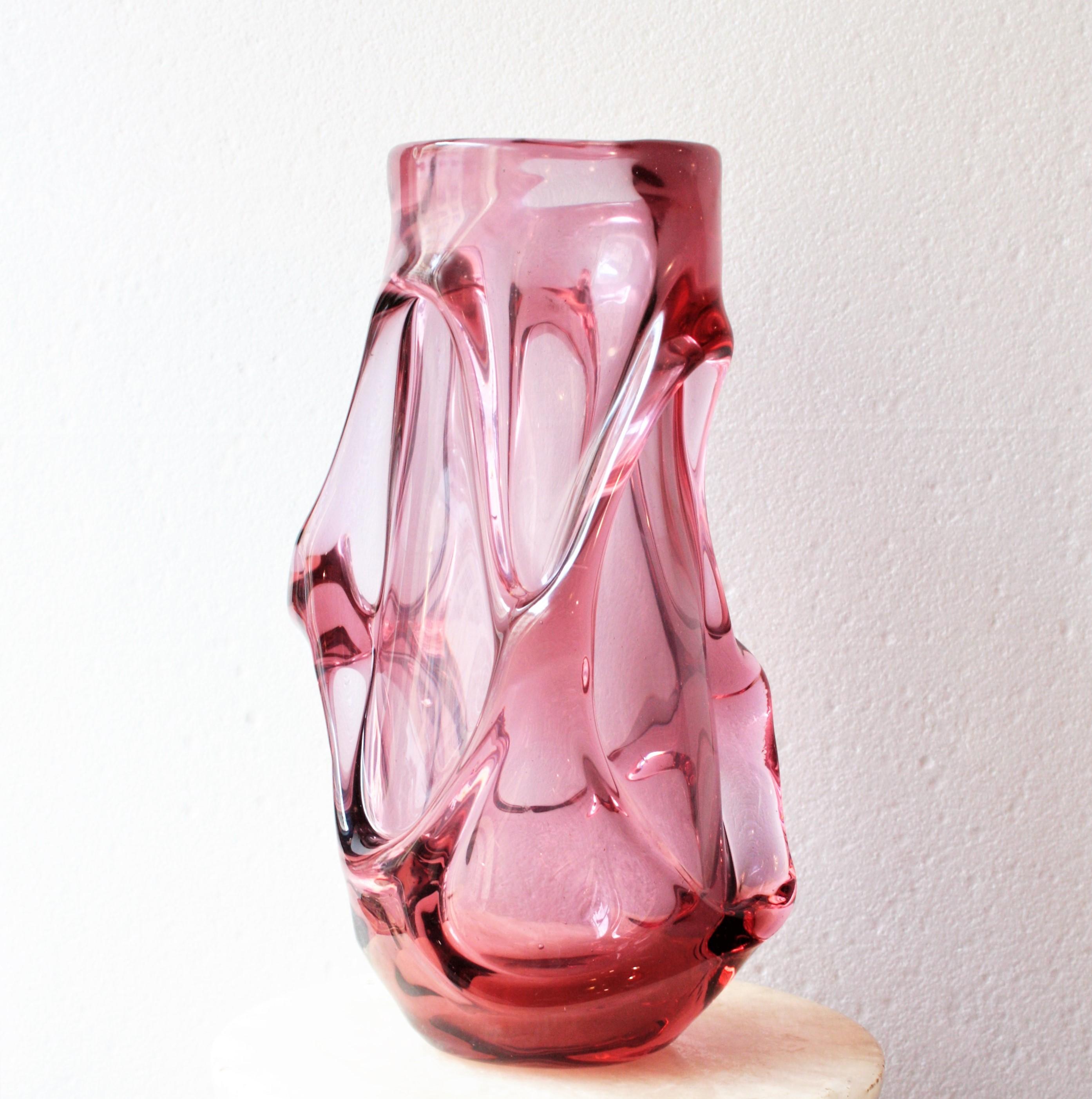Flavio Poli Seguso Vetri d'Arte Pink Murano Art Glass Vase 2