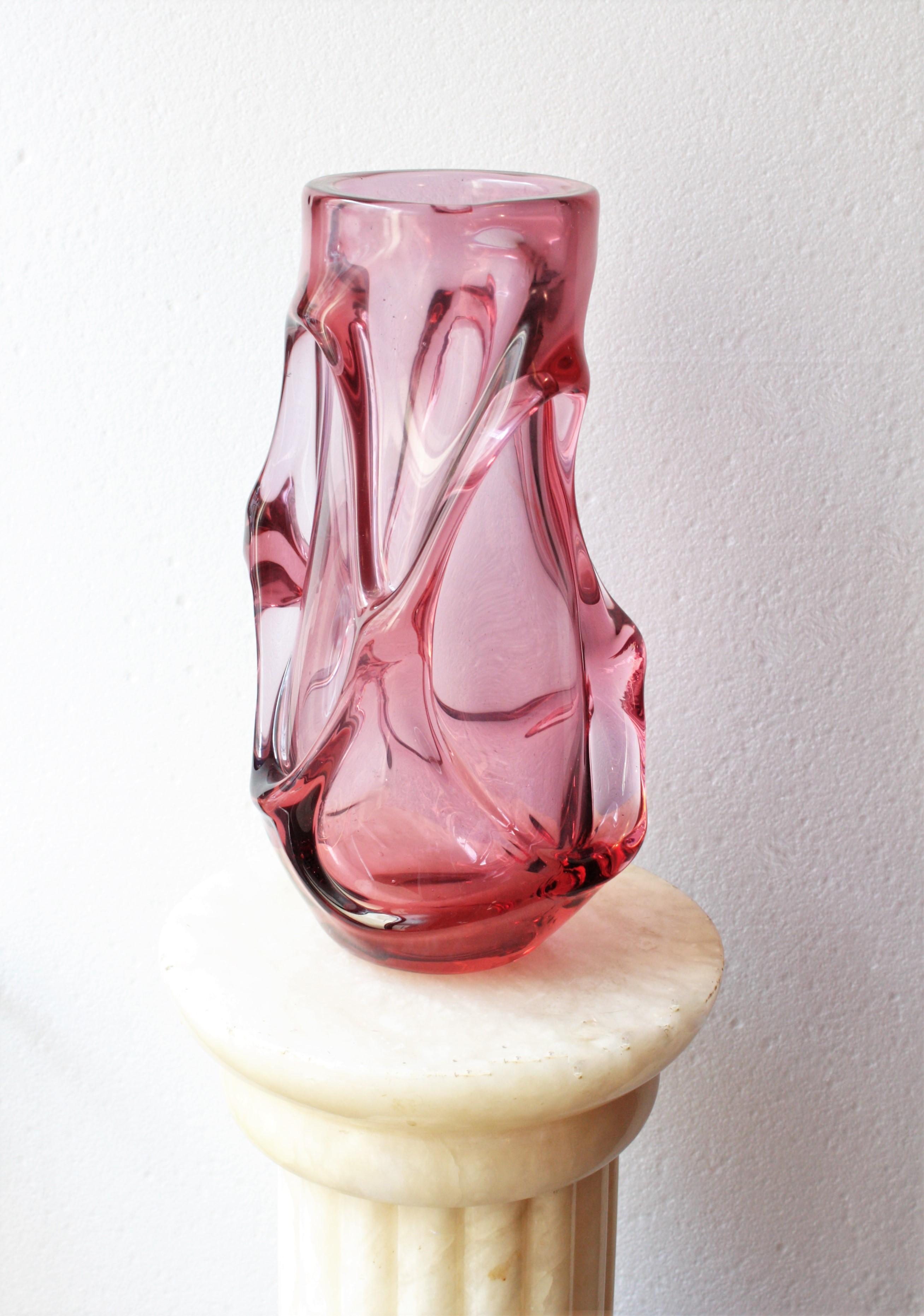 Flavio Poli Seguso Vetri d'Arte Pink Murano Art Glass Vase 3