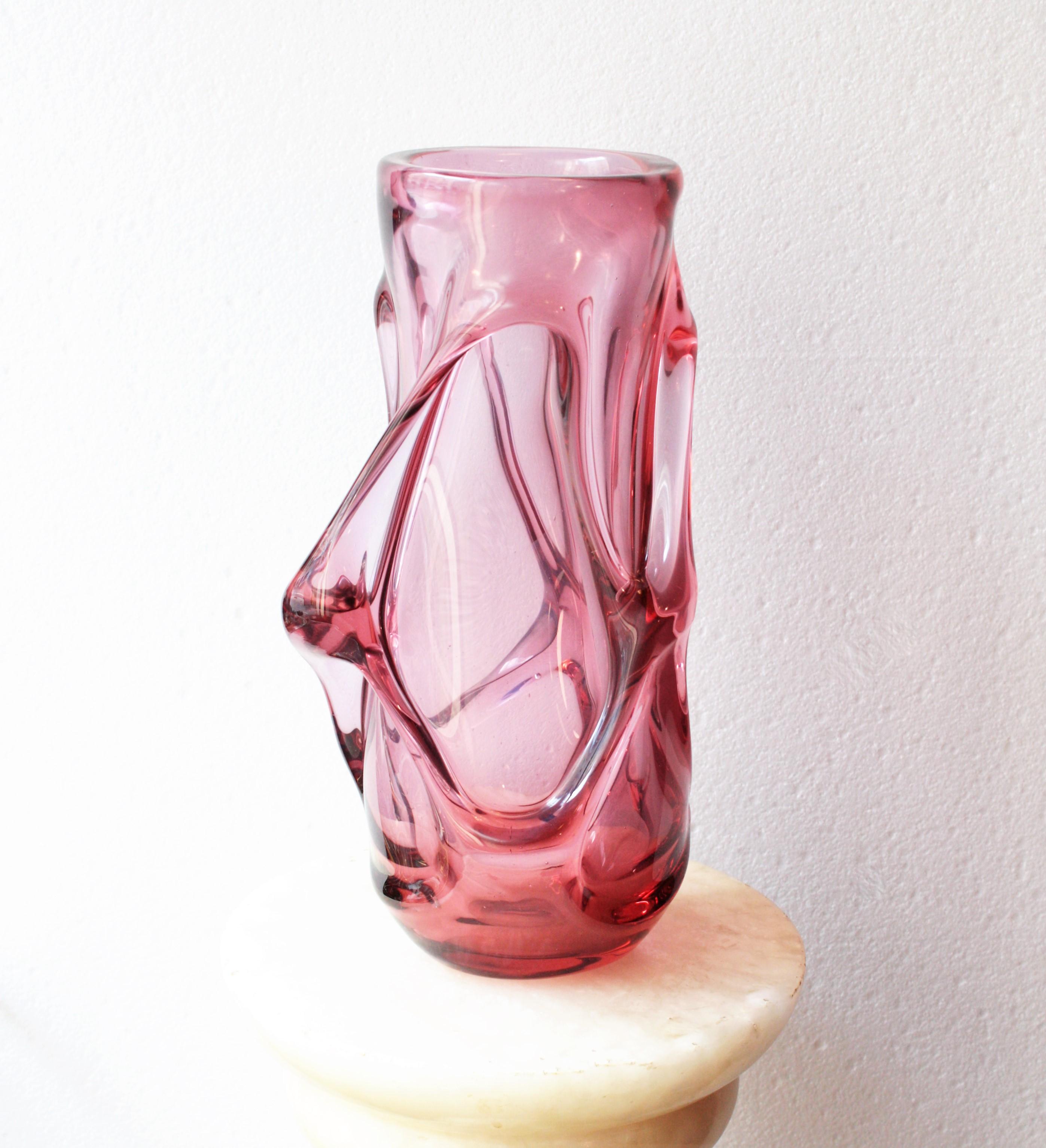 Art Deco Flavio Poli Seguso Vetri d'Arte Pink Murano Art Glass Vase