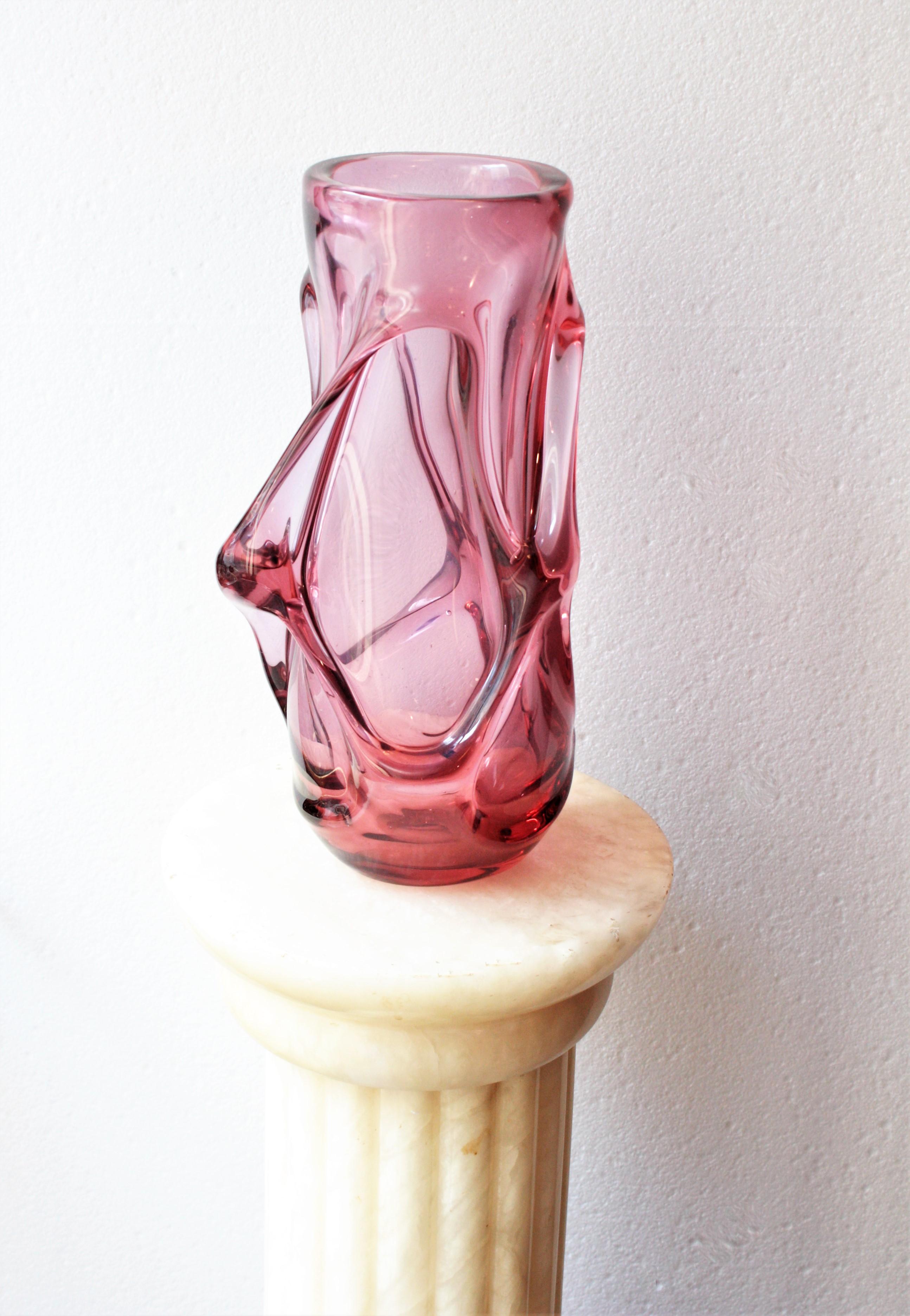 Italian Flavio Poli Seguso Vetri d'Arte Pink Murano Art Glass Vase