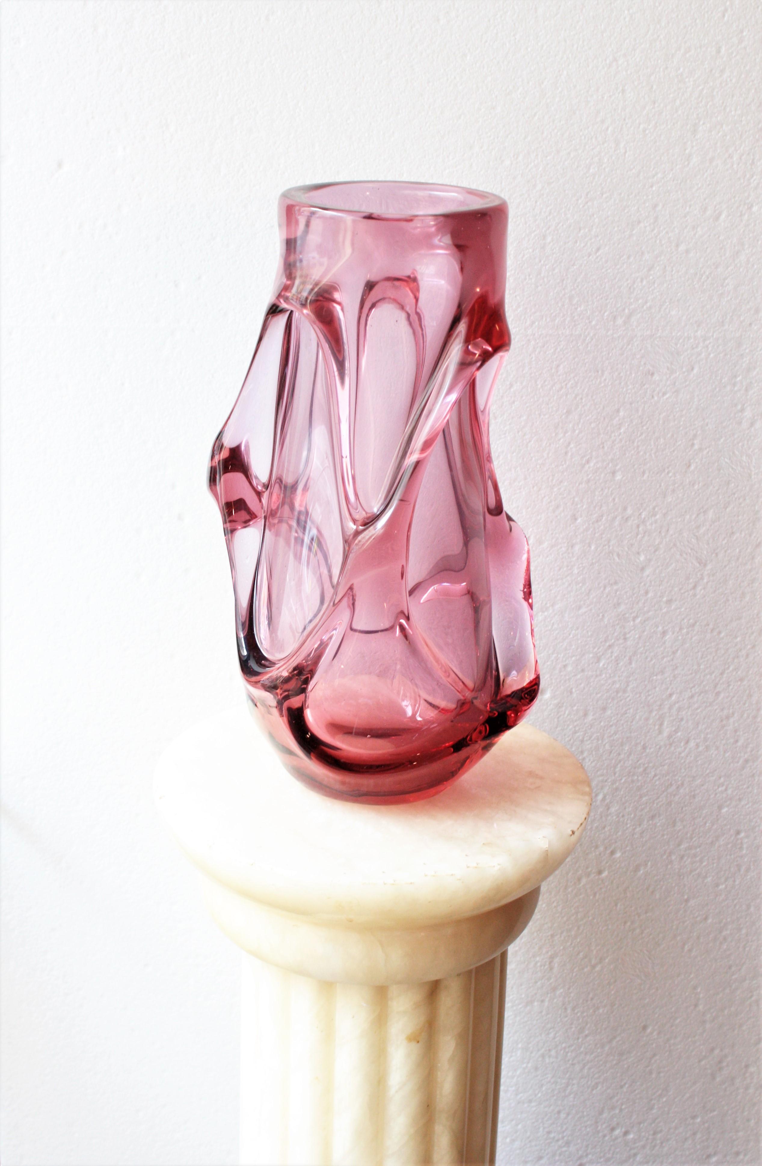 Hand-Crafted Flavio Poli Seguso Vetri d'Arte Pink Murano Art Glass Vase