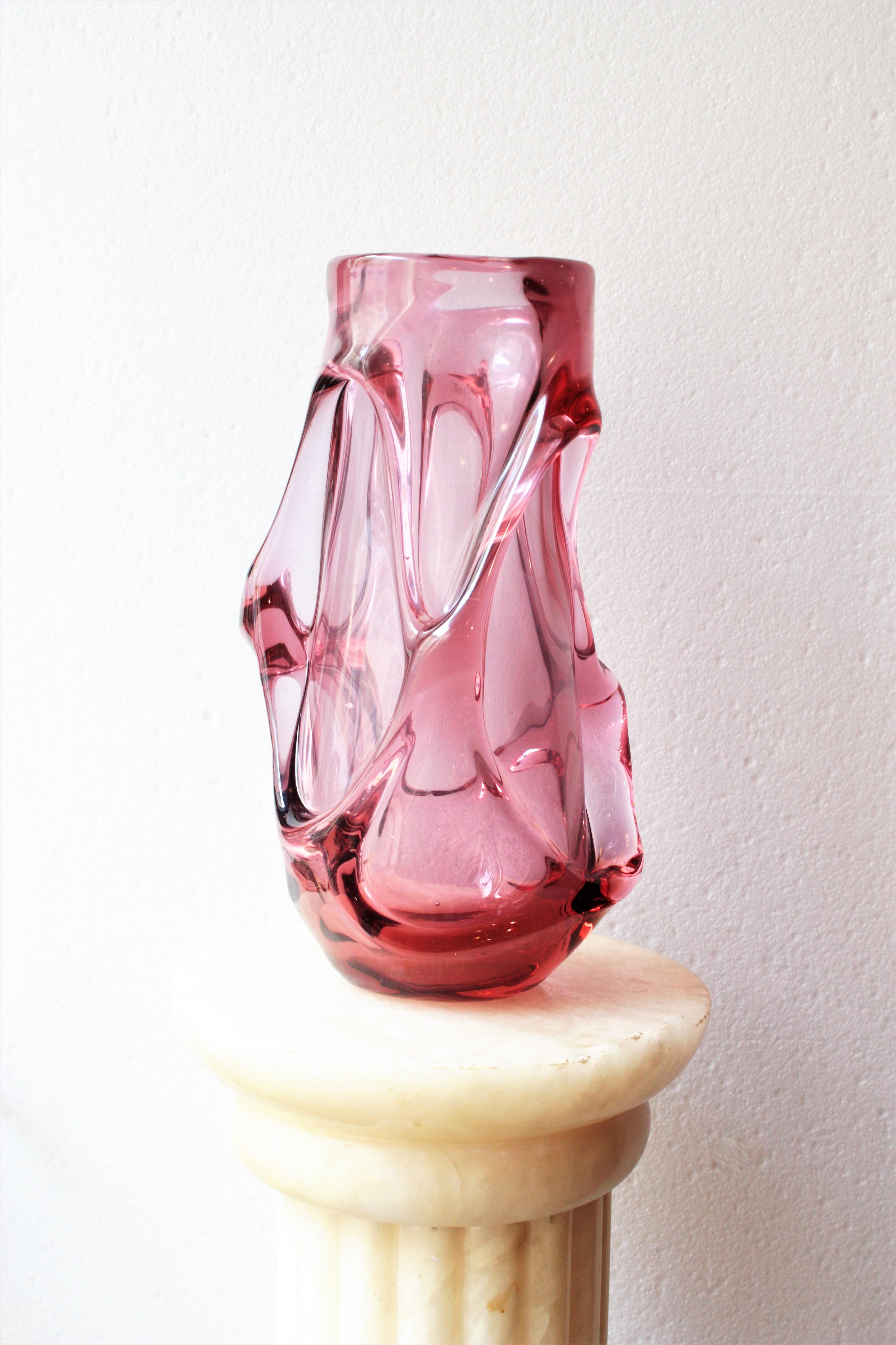 20th Century Flavio Poli Seguso Vetri d'Arte Pink Murano Art Glass Vase