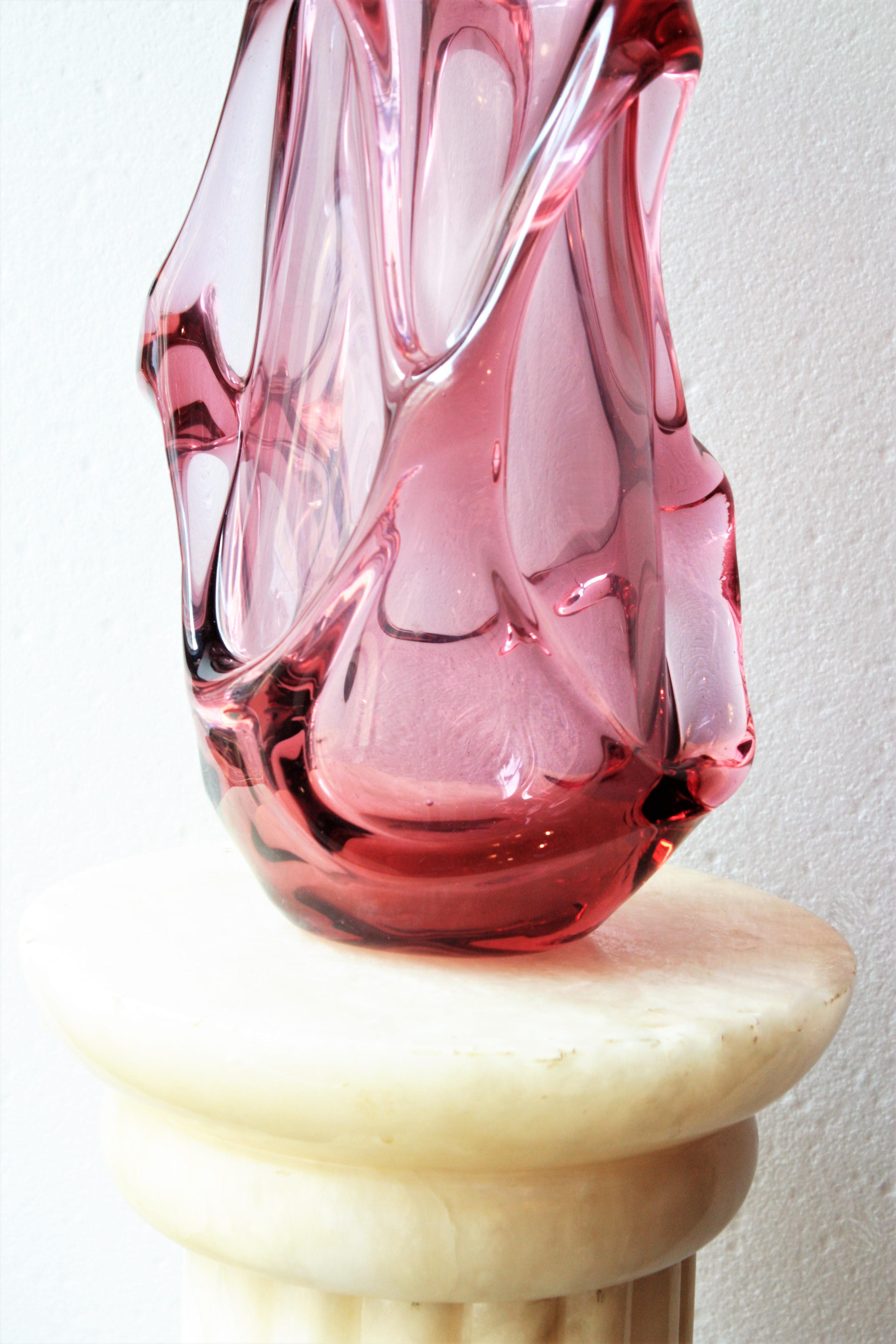 Flavio Poli Seguso Vetri d'Arte Pink Murano Art Glass Vase 1