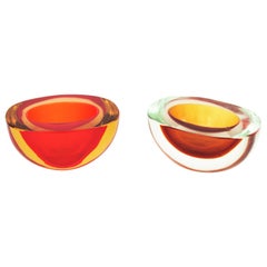 Flavio Poli & Seguso Vetri d'Arte Sommerso Murano Glass Geode Bowls, Set of Two