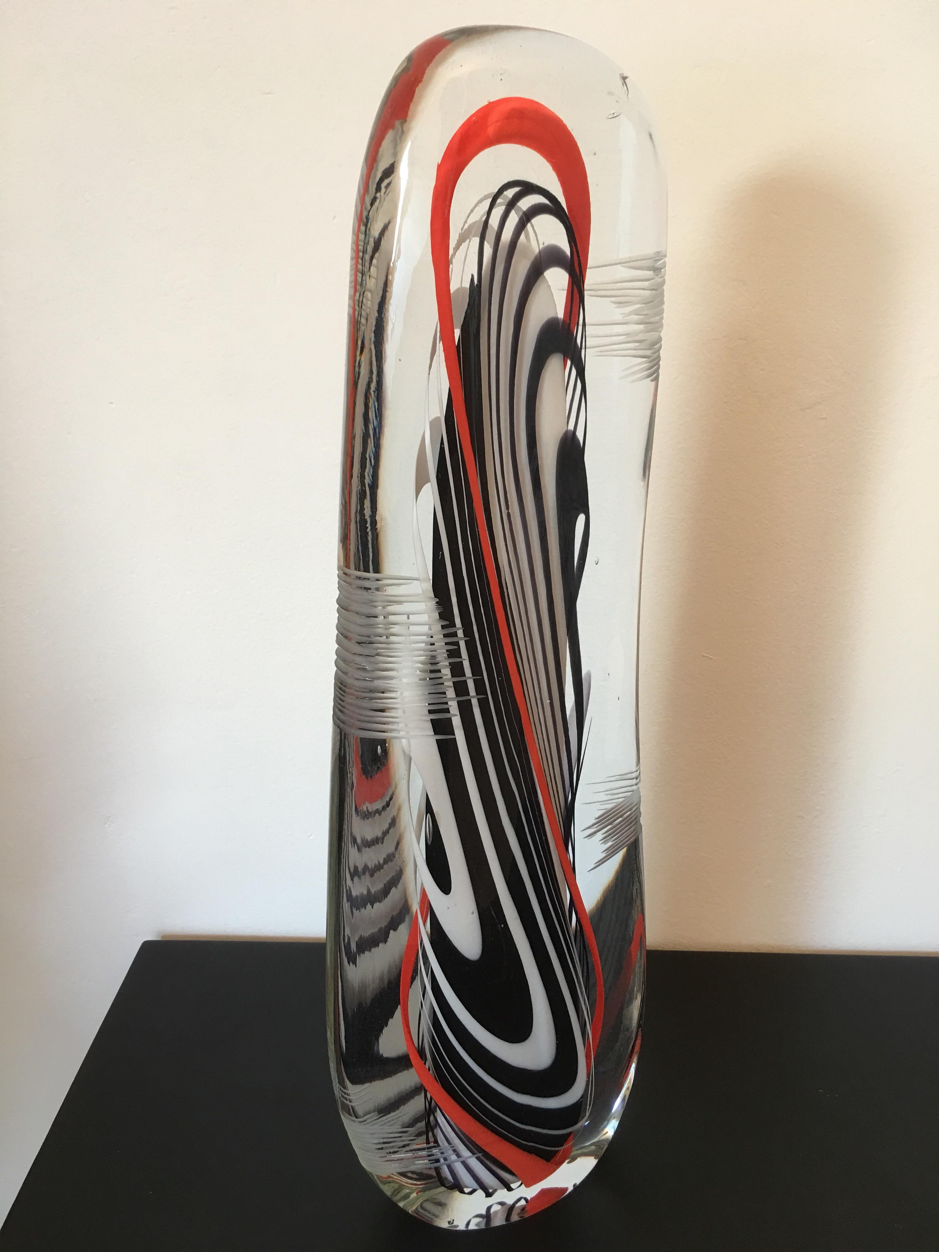 Flavio Poli Signed Large Art Glass Sculpture, Abstract Form, Italy 1979 For Sale 5