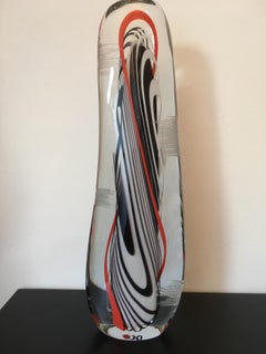 Flavio Poli Signed Large Art Glass Sculpture, Abstract Form, Italy 1979