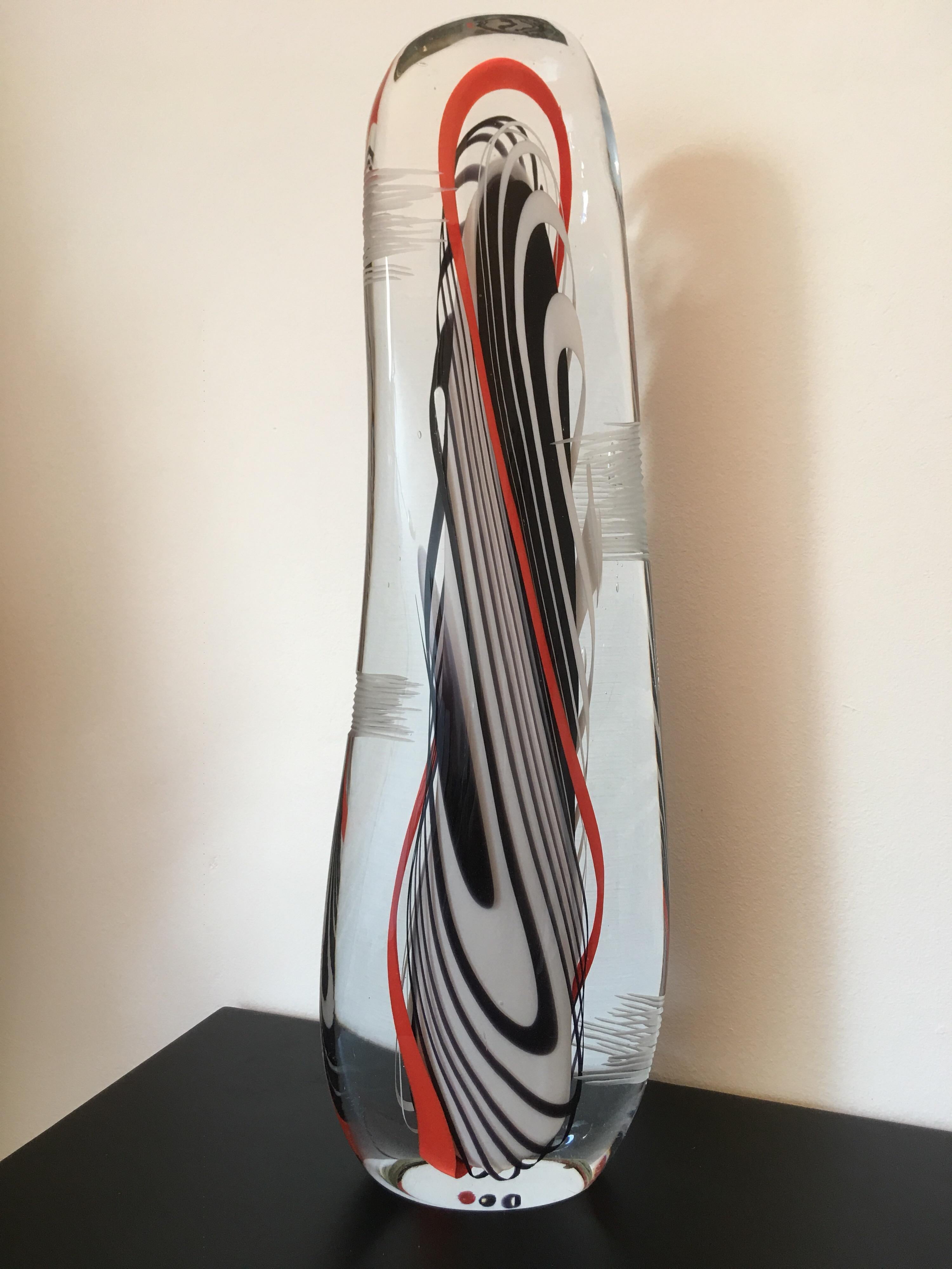 Mid-Century Modern Flavio Poli Signed Large Art Glass Sculpture, Abstract Form, Italy 1979 For Sale