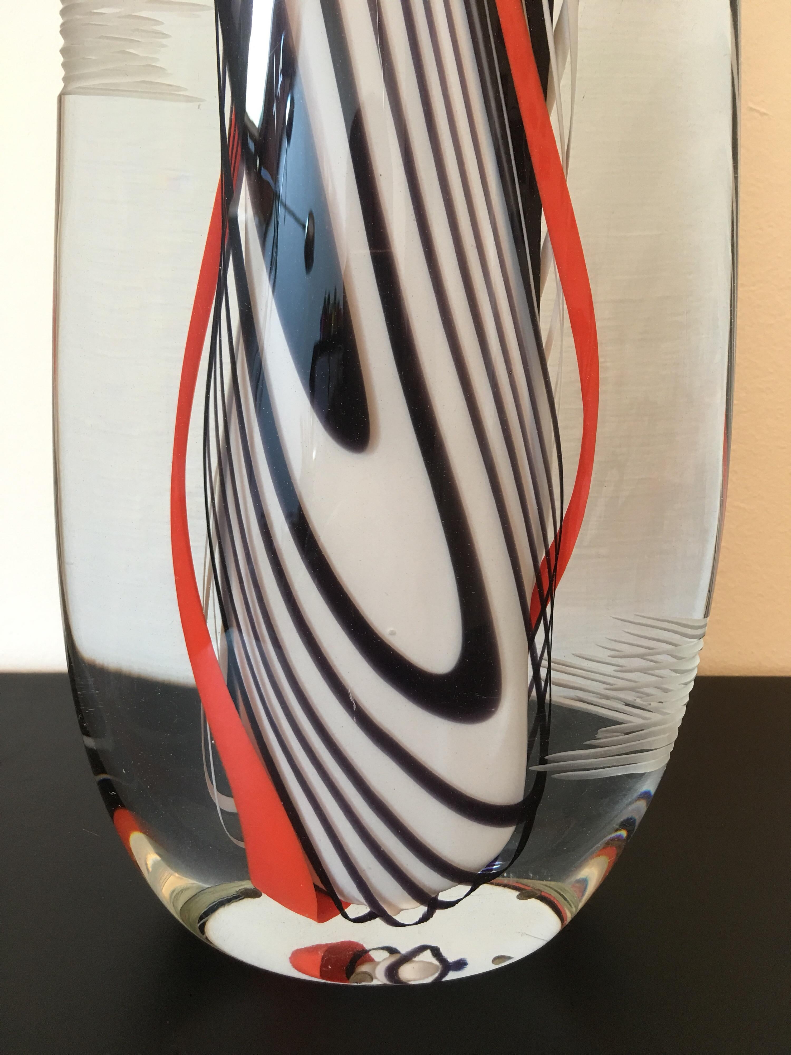 Italian Flavio Poli Signed Large Art Glass Sculpture, Abstract Form, Italy 1979 For Sale