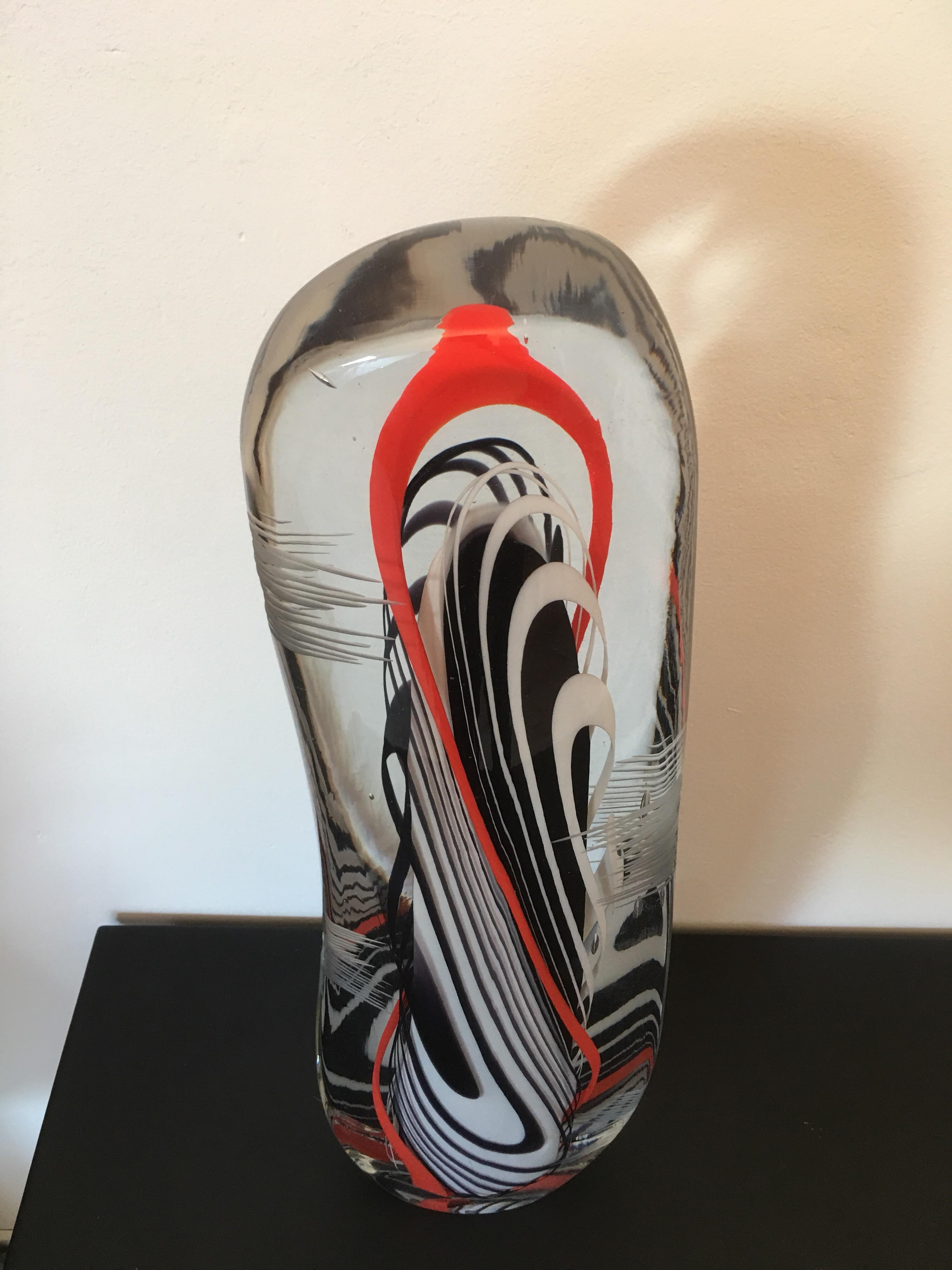 Flavio Poli Signed Large Art Glass Sculpture, Abstract Form, Italy 1979 In Good Condition For Sale In Aix En Provence, FR