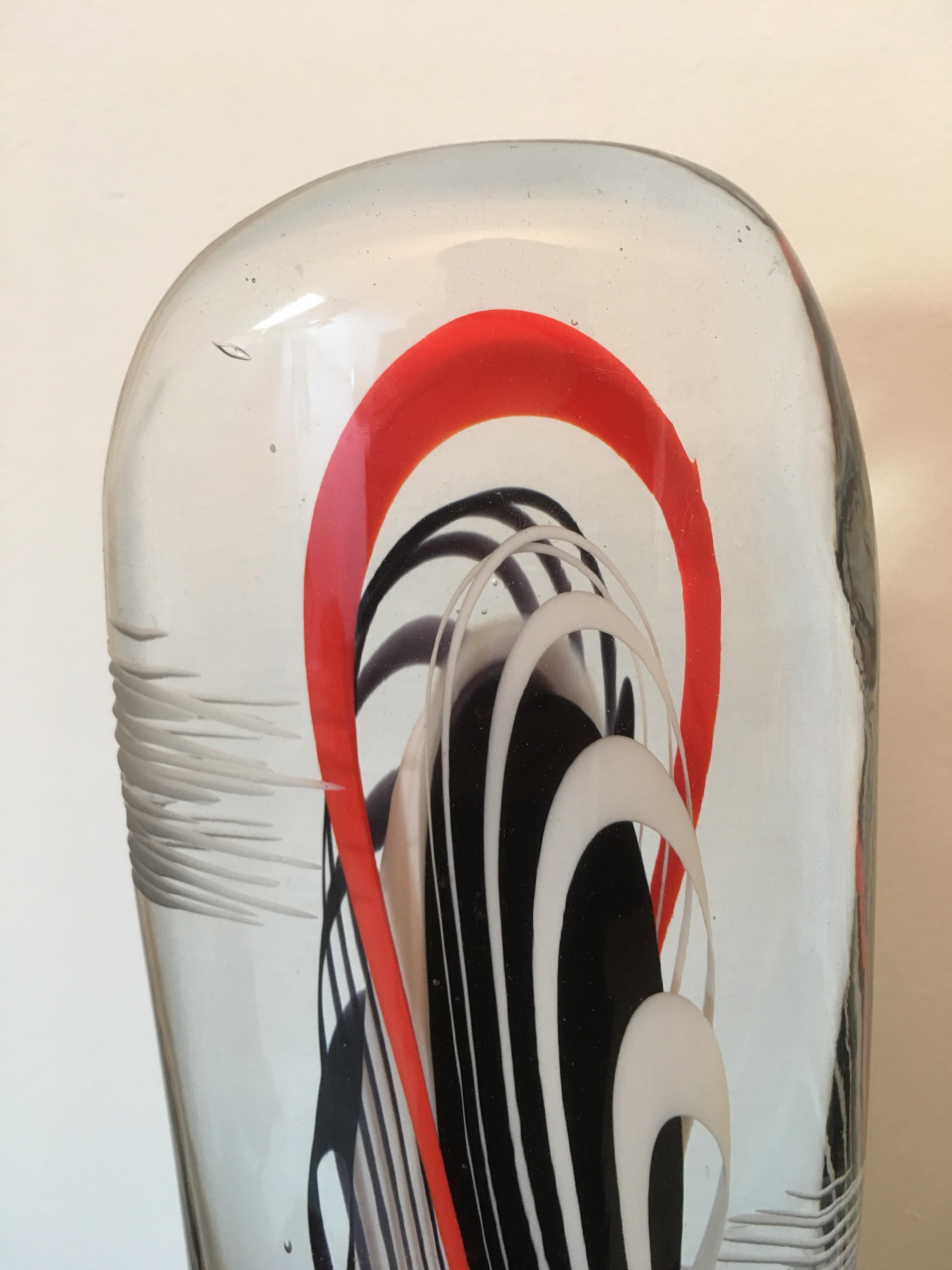 Late 20th Century Flavio Poli Signed Large Art Glass Sculpture, Abstract Form, Italy 1979 For Sale