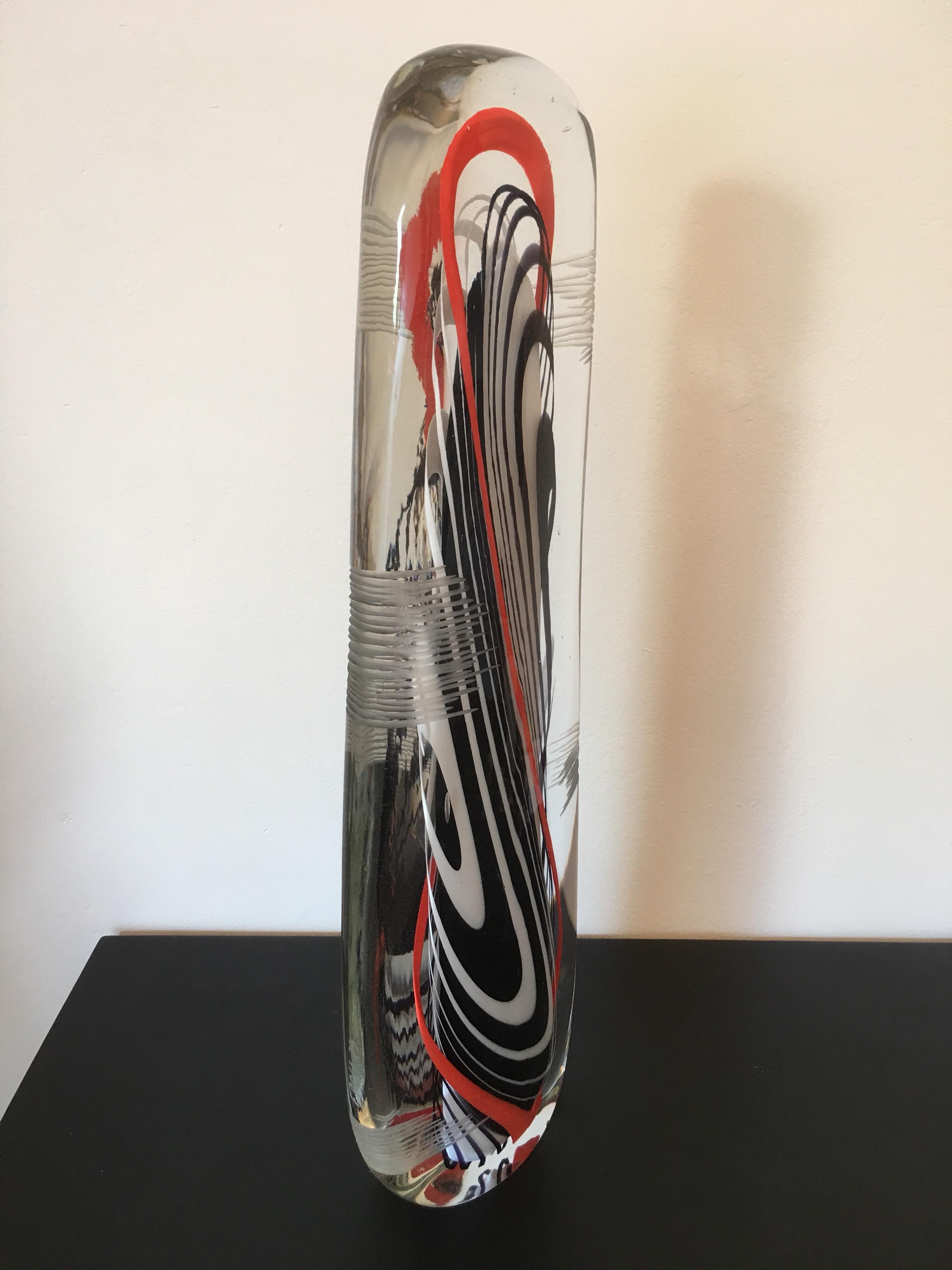 Flavio Poli Signed Large Art Glass Sculpture, Abstract Form, Italy 1979 For Sale 3