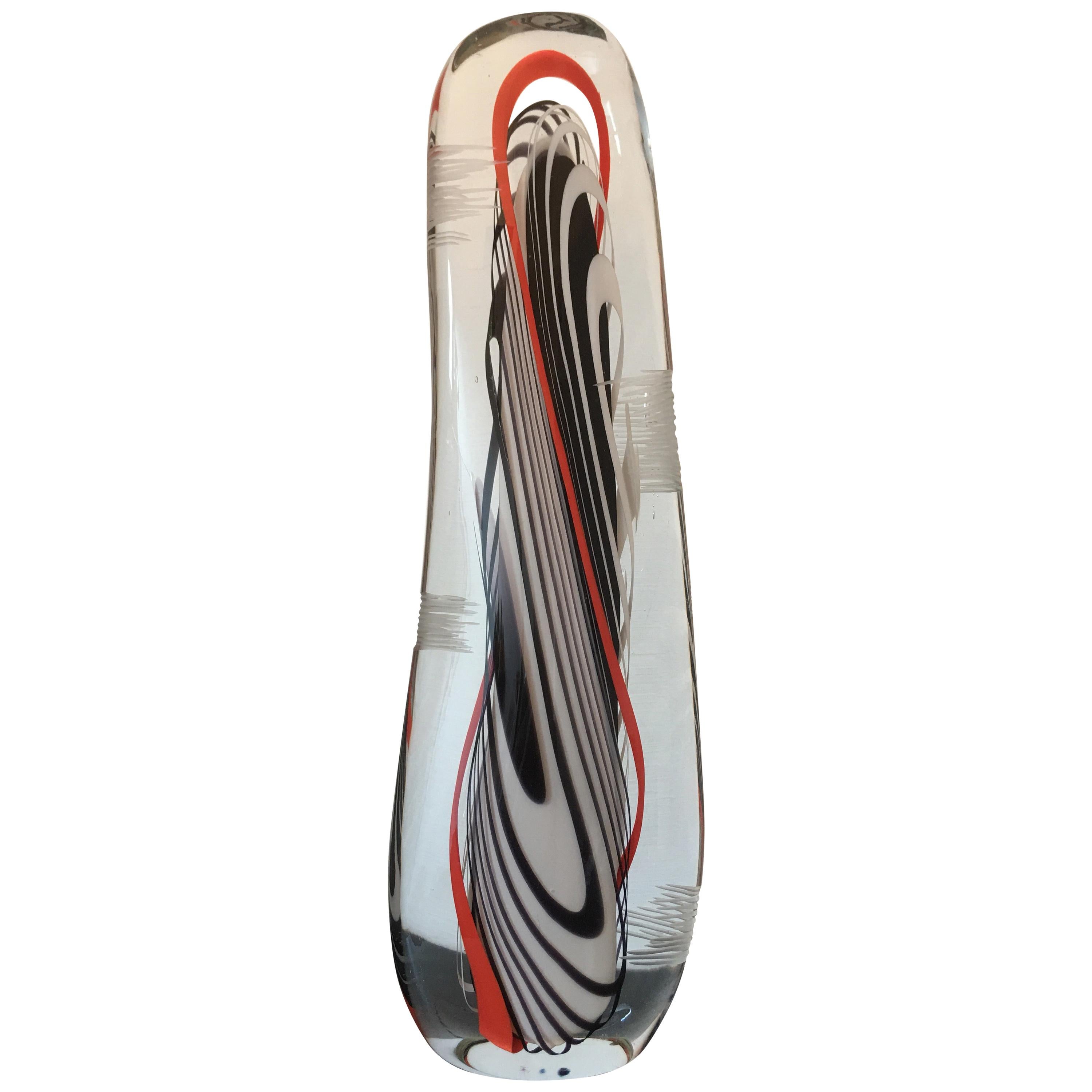 Flavio Poli Signed Large Art Glass Sculpture, Abstract Form, Italy 1979 For Sale
